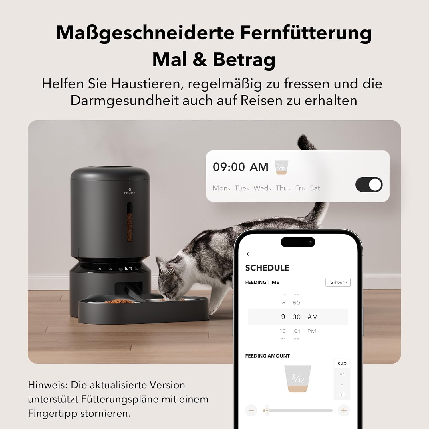 PETLIBRO 5L Futterautomat für 2 Katzen und Hunde mit APP, 5G-WLAN-Haustierfutterspender, Automatische Katzenfutterspender mit Sensor für niedrigen Futtermangel, 1–10 Mahlzeiten pro Tag