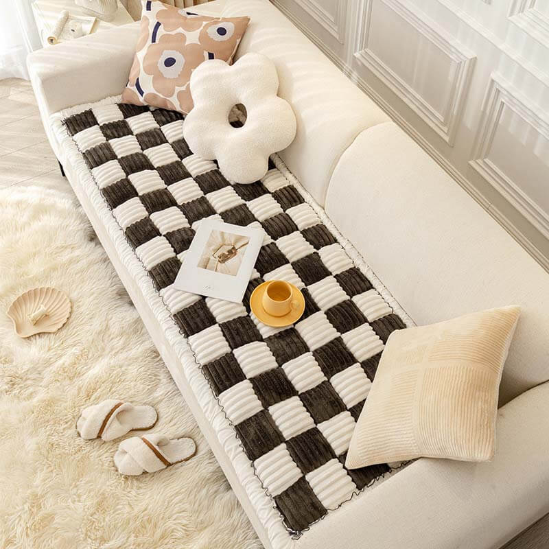 Flauschige Karierte Haustiermatte in Creme - Grozügige Quadratische Form