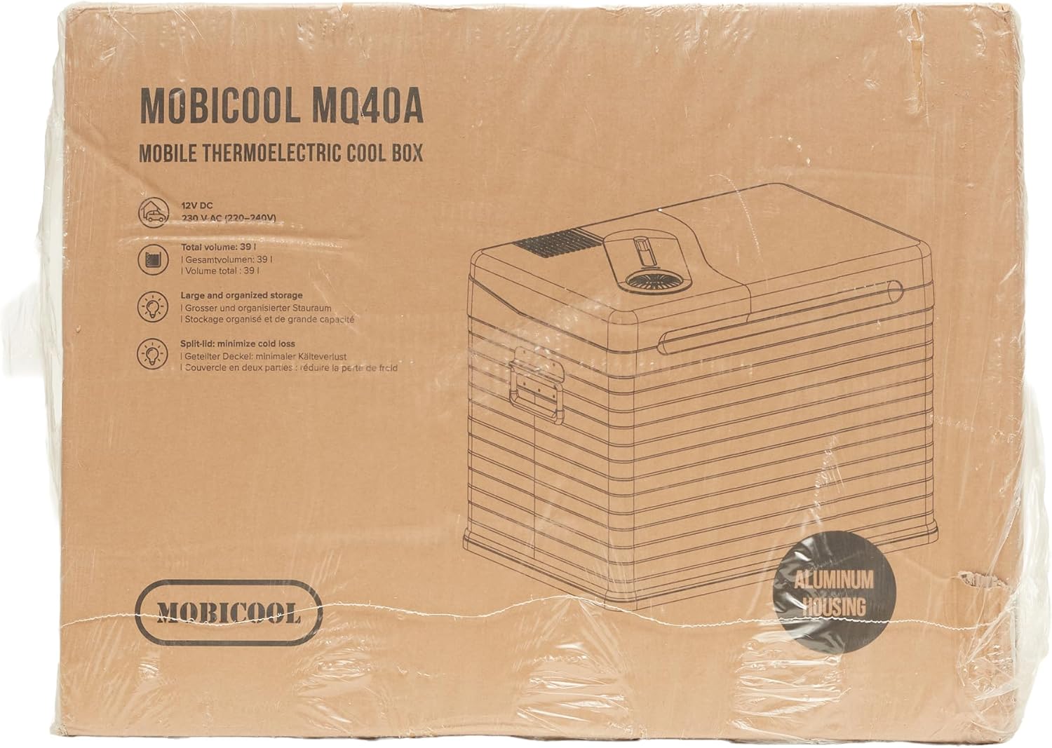 Mobicool MQ40A AC/DC - Frigo portatile elettrico in alluminio, 39 litri, 12 V e 230 V per auto, camion, barca, camper e presa di corrente, Scocca in alluminio