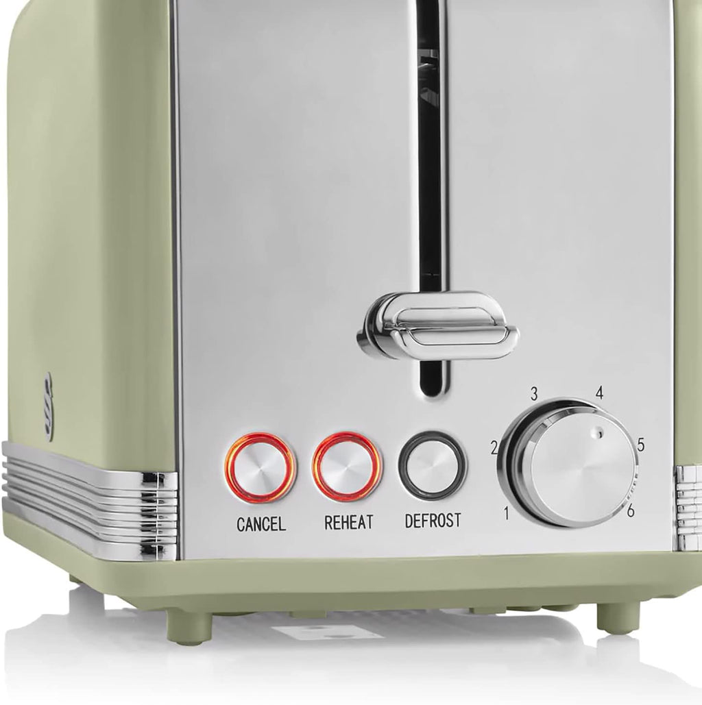 Swan Retro Set Colazione, Bollitore 1,8 l, Tostapane a 2 Fessure Larghe, Microonde Digitale 20 l, 6 Livelli di Potenza, Timer, Sportello a Specchio, Design Vintage, Verde, Taglia Unica