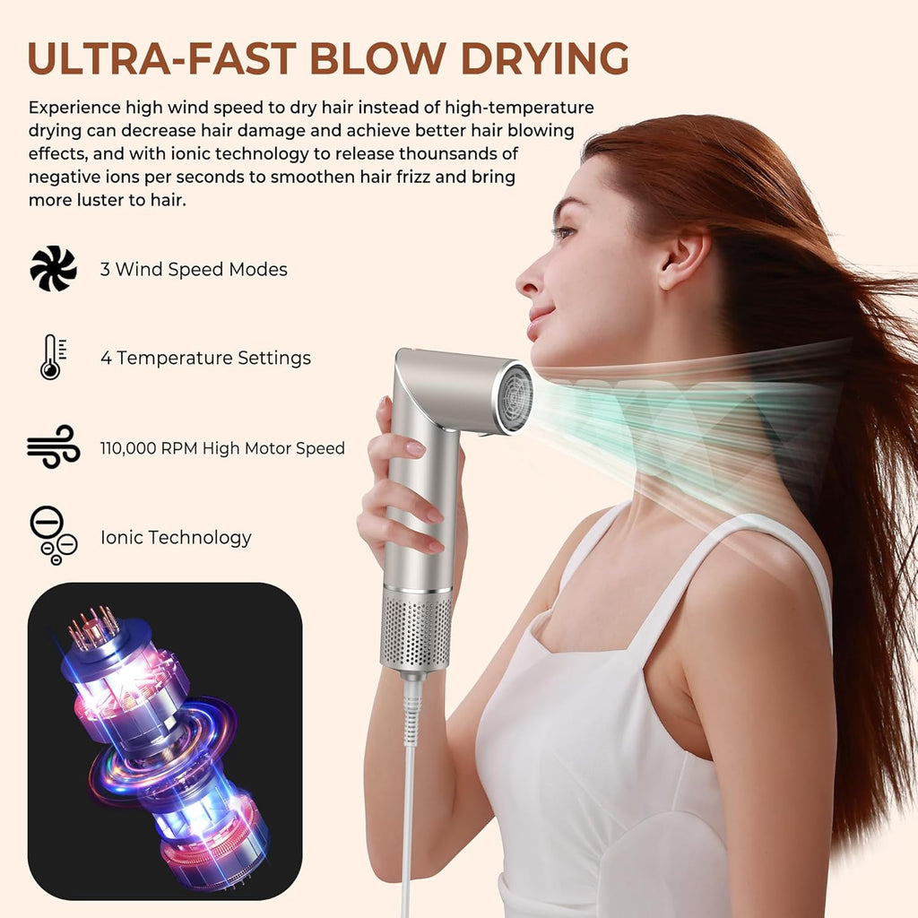 UKLISS 7 in 1 Pro Airstyler & Ionen Föhn [110,000RPM] High-speed Haartrockner Ionen Hair Dryer, mit Heißluft Lockenwickler Thermal Brush Haarglätterbürste Warmluftbürste Föhnbürste, 1200W/Blau