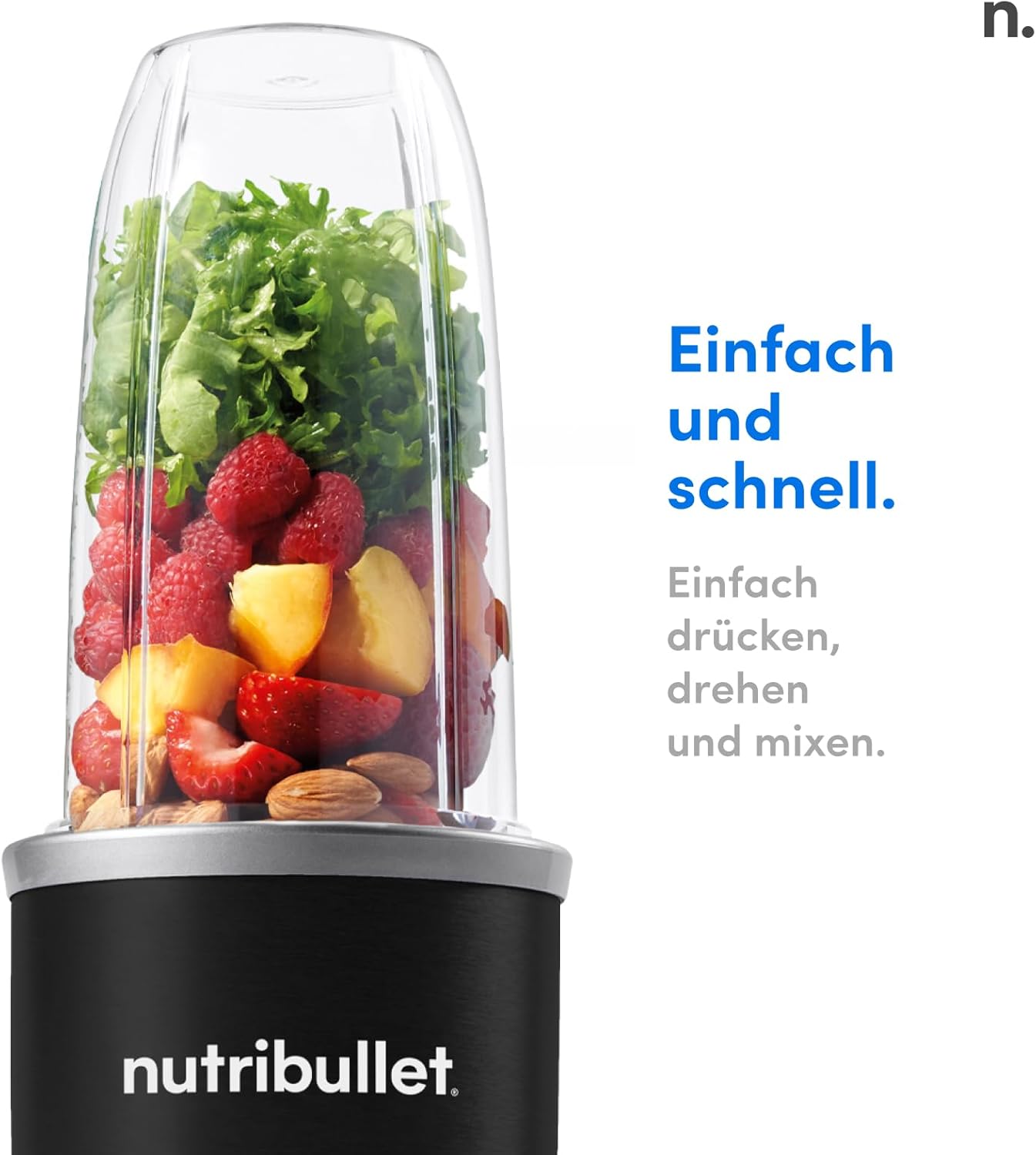 nutribullet Pro, 900 Watt, Facile e veloce da usare, Compatto, Facile da pulire, Con bicchiere da 700 ml, Frullatore per smoothie, Mixer elettrico, NB904B, Nero