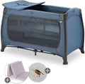 hauck Baby Reisebett Play n Relax Center Set mit Komfort Matratze und Insektenschutz - Babyreisebett mit Neugeborenen Einsatz, Wickelauflage und Tasche (höhenverstellbar & faltbar) - Dark Blue