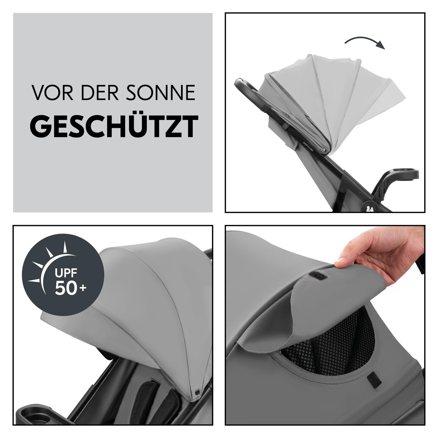hauck Set Trio 3in1 Shop N Care con Passeggino, Navicella, Seggiolino Auto dalla nascita fino a 22 kg, Chiusura Compatta, Reclinabile, Portabicchieri & Vassoio, Protezione UV 50+ (Grey)