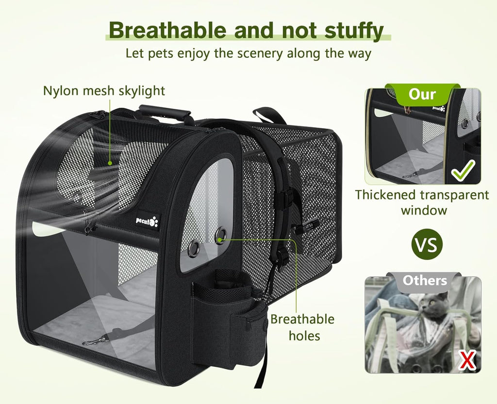 pecute Hunderucksack Erweiterbar, Faltbar Katzenrucksack Katzen mit Anti-offener Reiverschluss, Rucksack Hund mit Netz Fenster Grau XL, für Hunde Katzen Haustiere (40 * 33 * 49cm)