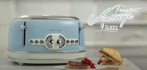 Ariete Vintage 156, 4-Scheiben-Toaster, Retro Toaster mit 6 Toaststufen, Automatischer Auswurf, Auftaufunktion, Herausnehmbares Krümelfach, Gehuse aus Edelstahl, 1600W, Beige