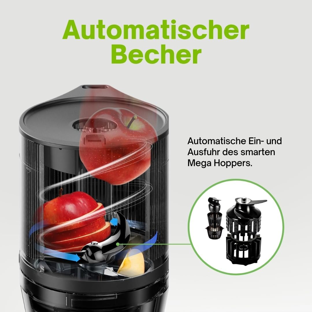 HUROM | Estrattore di succo per frutta e verdura | Slow Juicer | H320N | Spremiagrumi elettrico a freddo | Motore silenzioso | Facile da pulire | Con caraffa grande e filtro a setaccio da 2L | 200 Watt | Senza BPA | Nero