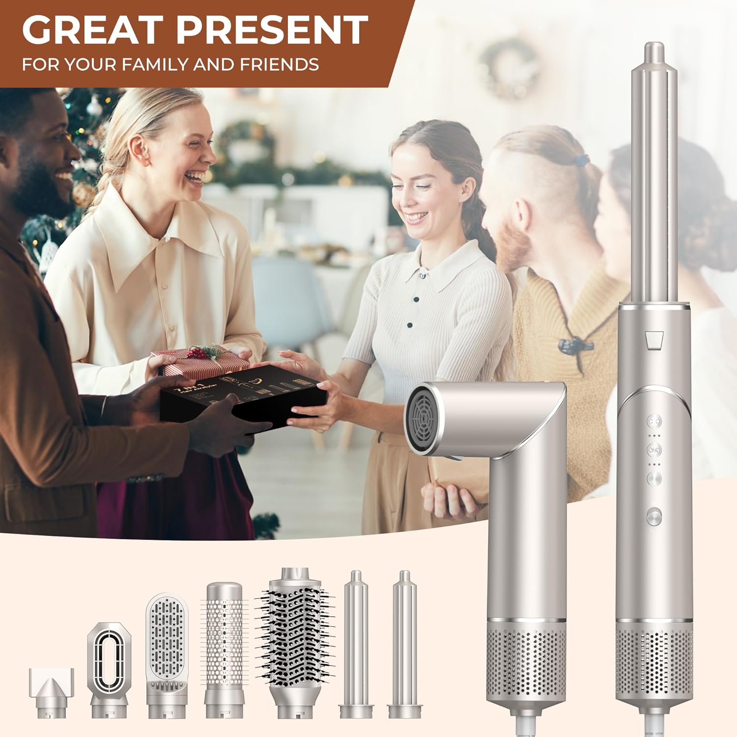 UKLISS 7 in 1 Pro Airstyler & Ionen Föhn [110,000RPM] High-speed Haartrockner Ionen Hair Dryer, mit Heißluft Lockenwickler Thermal Brush Haarglätterbürste Warmluftbürste Föhnbürste, 1200W/Blau