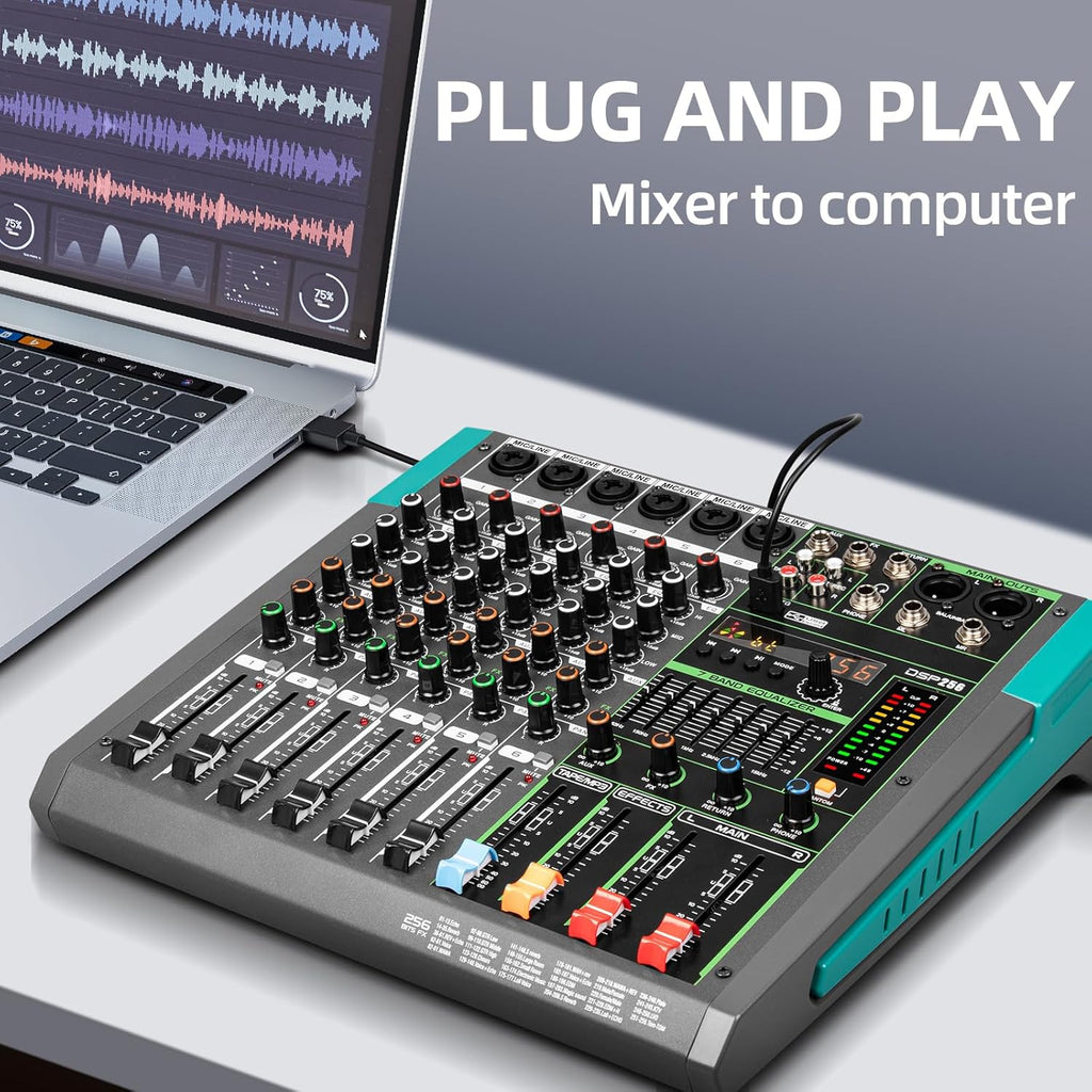 Depusheng PA12 Mixer DJ Professionale a 12 Canali con 256 Effetti DSP, Ingresso Bluetooth, Lettore USB, Alimentazione Phantom 48V