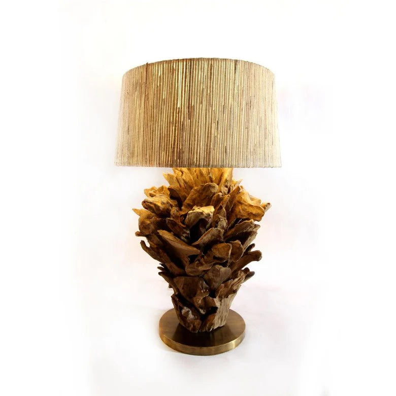 Lampada da tavolo in legno di radice FICUS Altezza 70 cm