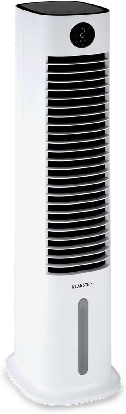 Klarstein Raffreddatore d'aria con Raffreddamento ad acqua, Raffrescatore Evaporativo 5 in 1, Umidificatore, Ventilatore e Purificatore d'aria, Raffreddatore d'aria Portatile con Controllo App, 80W, Flusso d'aria 462m³/h, Bianco