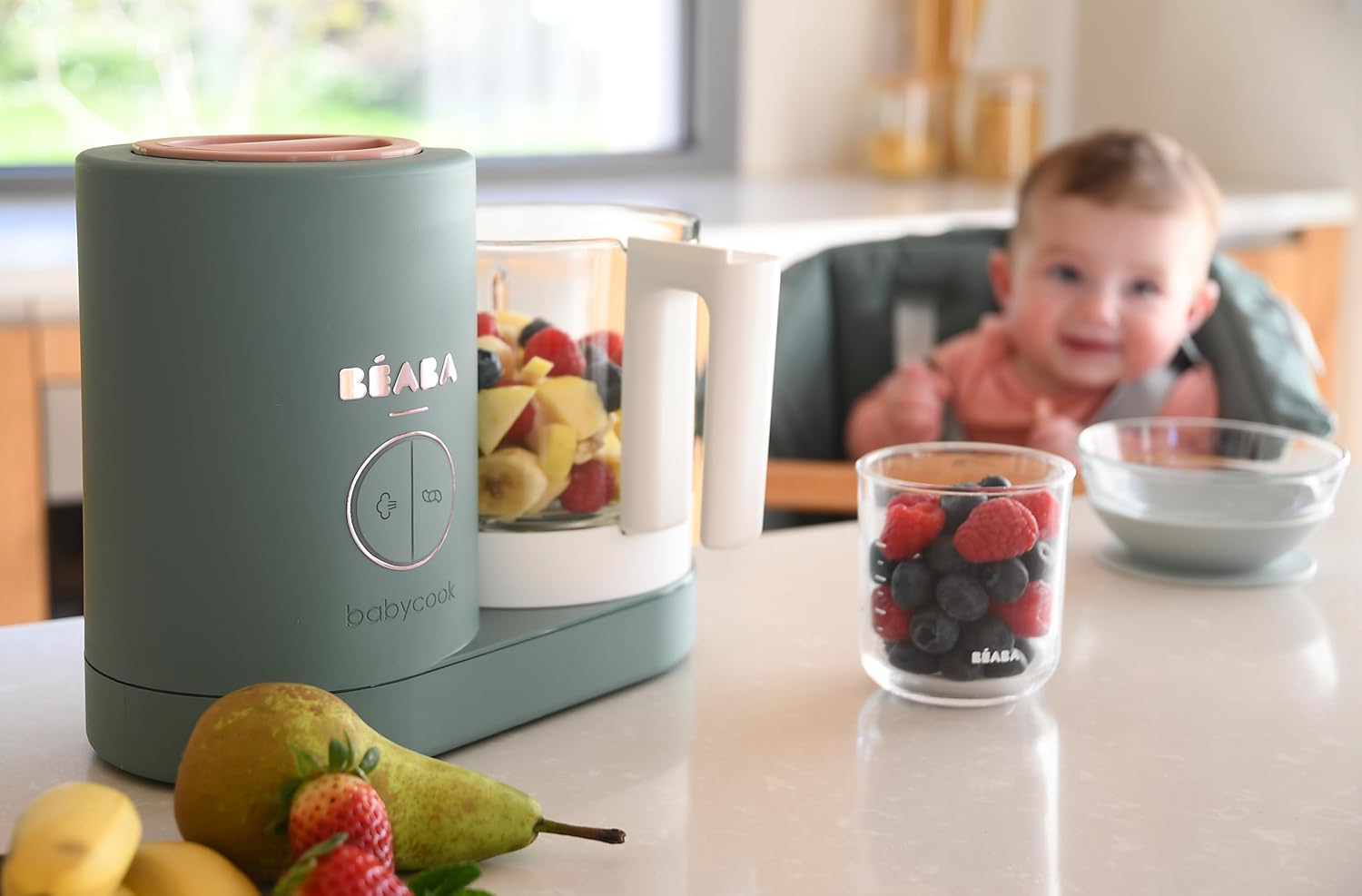 Béaba - Babycook Neo - 6 in 1 Babynahrungszubereiter - Schonender Dampfgarer - Glaskrug und Garkorb aus Edelstahl - Mineralgrau