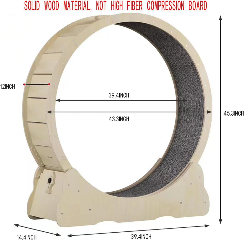 Tapis roulant per gatti in legno massiccio da 45,3x43,3 pollici, utilizzato per il fitness, la corsa e l'esercizio dei gatti, utile per mantenere i gatti in buona forma e in salute