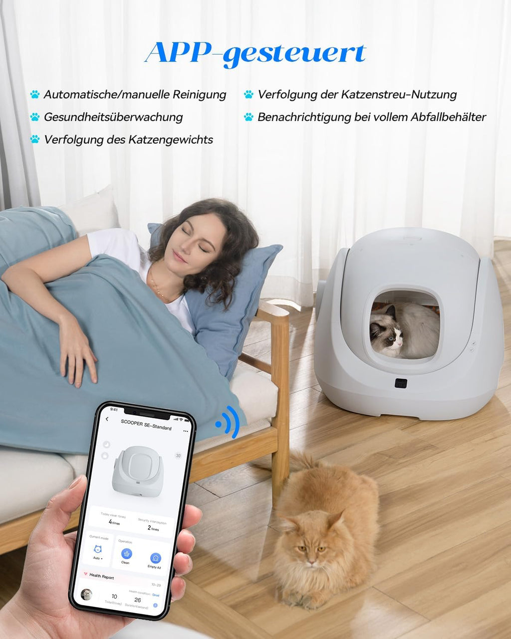 Catlink Baymax Lettiera autopulente, Monitoraggio della salute del tuo gatto, Adatta per gatti da 1,5 a 10 kg, per più gatti