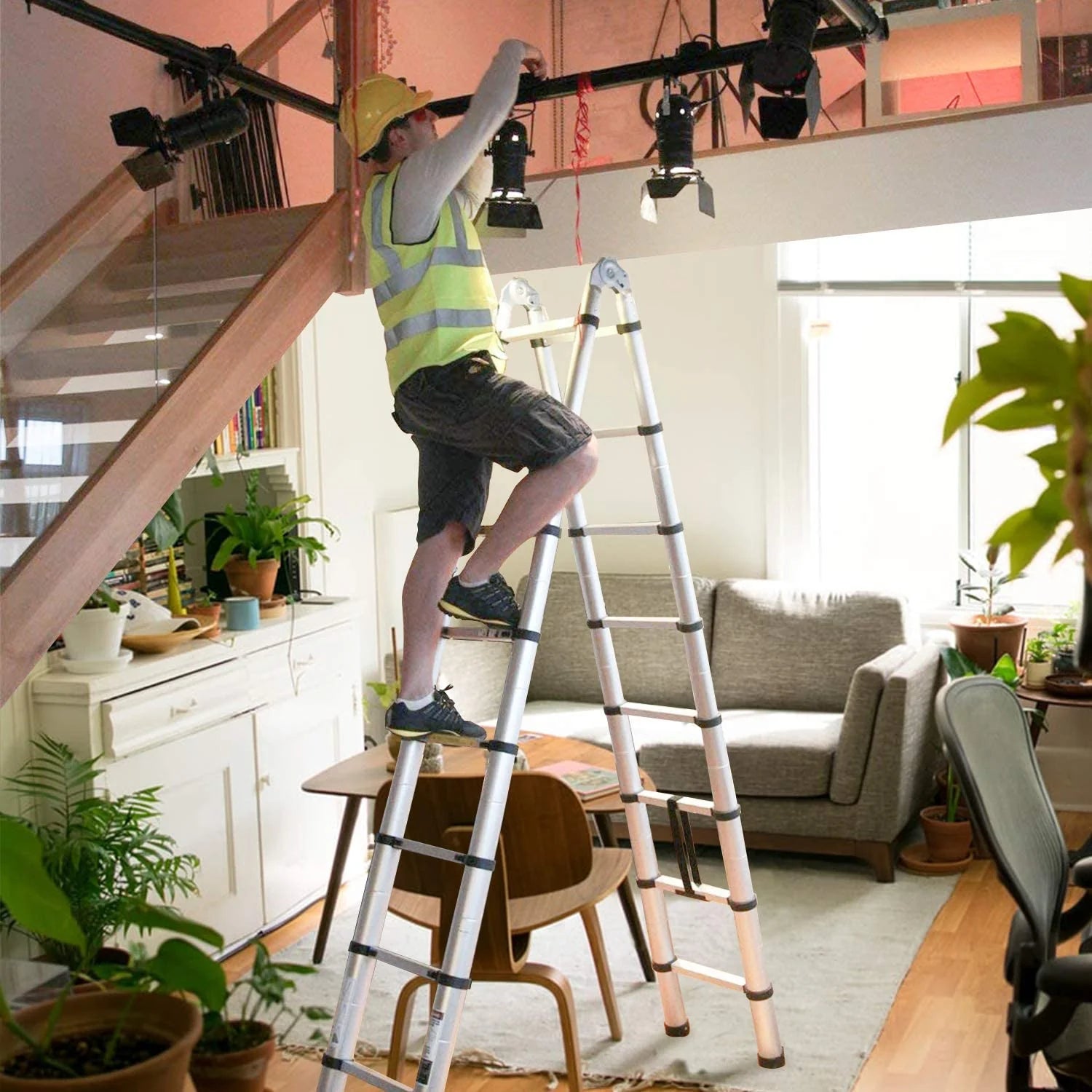 Sonnewelt 3.8m Teleskop Klappleiter Aluminium Bis 150 kg Belastbarkeit