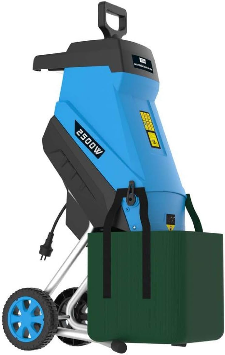 Güde Gartenhäcksler GH 2501 (2500 W, Messertechnik, wartungsarm, Selbsteinzug, Transporträder, Überlastsicherung, max. Astdicke 45 mm, inkl. Fangsack 45 L und Zuführhilfe)