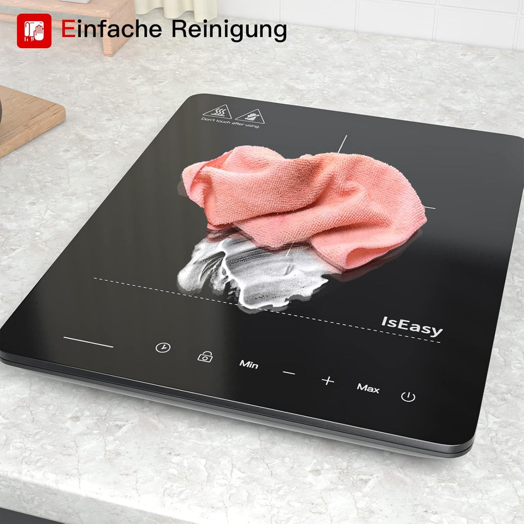 IsEasy 4 Zonen Einbau Induktionskochfeld mit 9 Leistungsstufen &1-99Min Timer, Boost-Funktion, Induktionskochplatte, Induktion Herdplatte mit 4 Platten, 60cm, 6800W, Schwarz