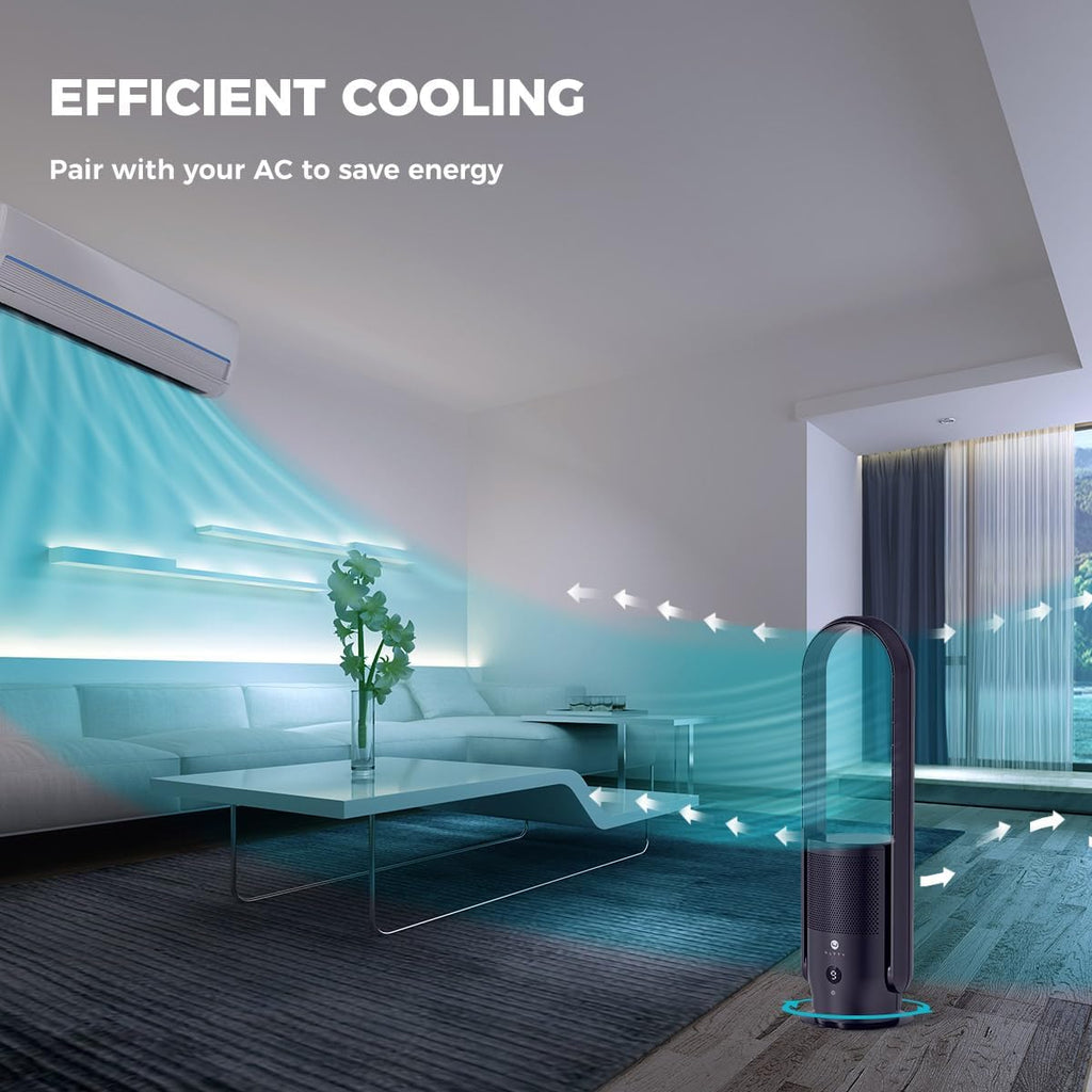 Ventilatore senza pale con purificatore d'aria, ventilatore a torre silenzioso Ultty con telecomando, touch, timer 8H, filtro HEPA 99,97%, ventilatore senza pale oscillante a 90° e alto 80 cm per camera da letto e casa, CR022 Bianco