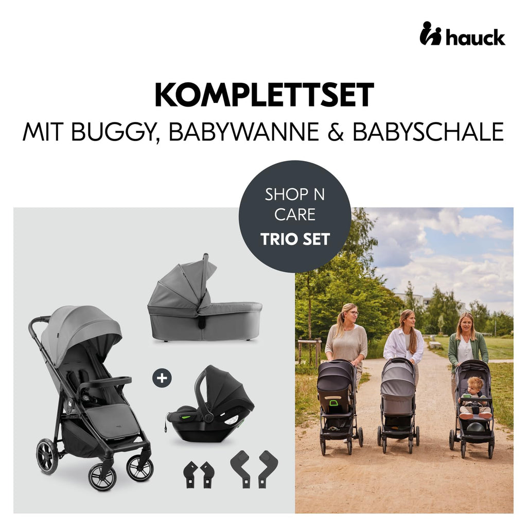 hauck Set Trio 3in1 Shop N Care con Passeggino, Navicella, Seggiolino Auto dalla nascita fino a 22 kg, Chiusura Compatta, Reclinabile, Portabicchieri & Vassoio, Protezione UV 50+ (Grey)