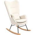 HOMCOM Sedia a Dondolo con Cuscino Lombare e Strisce in Feltro, Bianco Crema