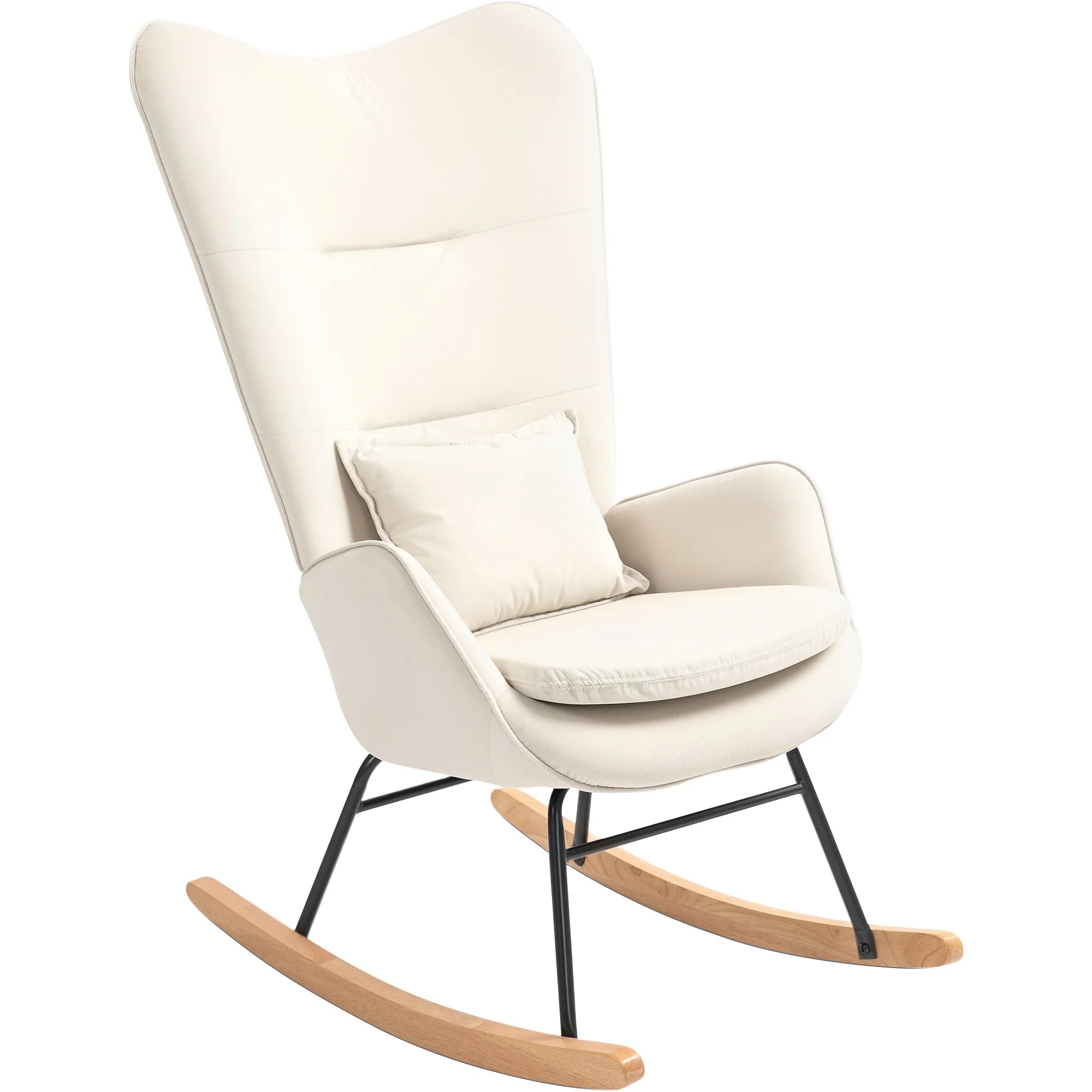 HOMCOM Sedia a Dondolo con Cuscino Lombare e Strisce in Feltro, Bianco Crema