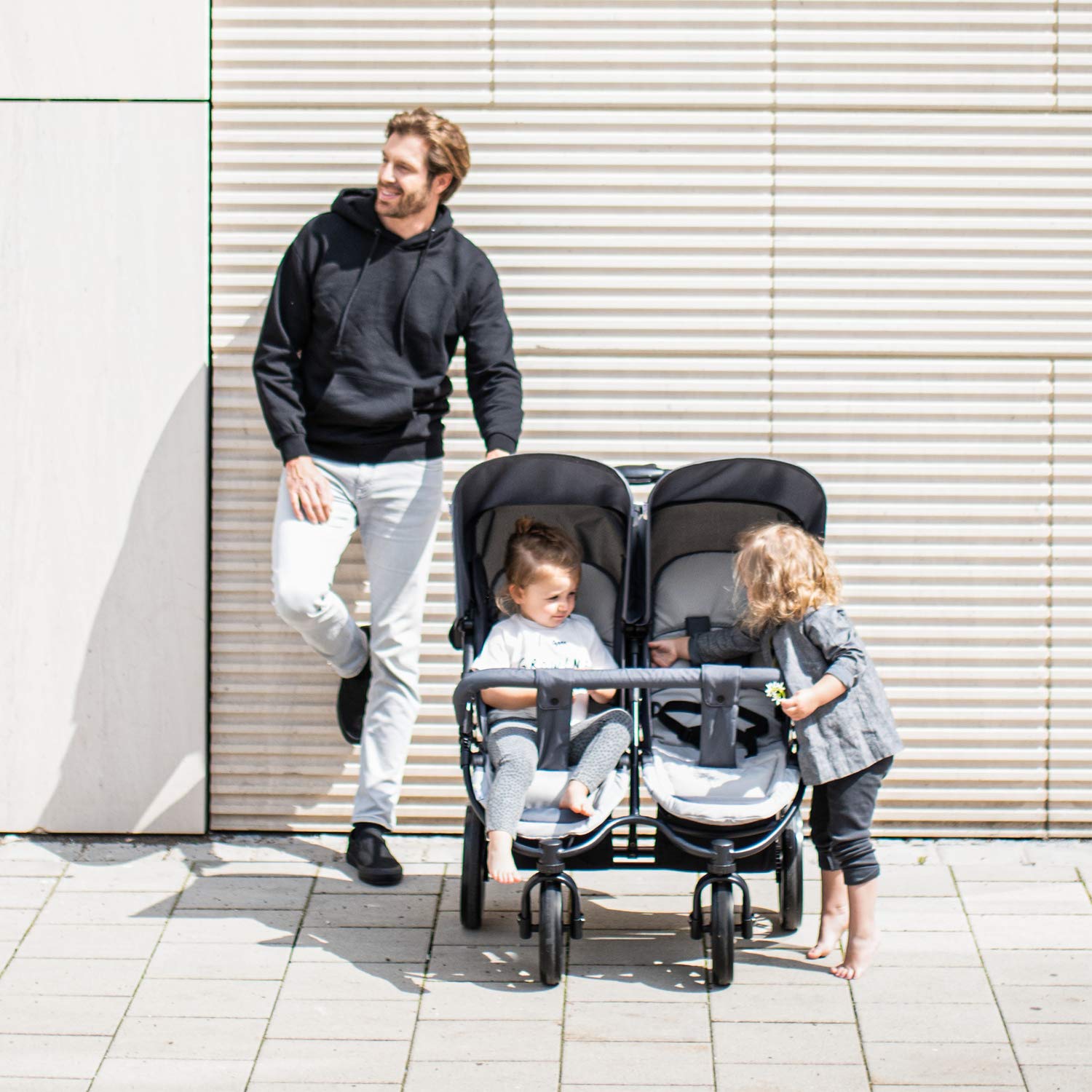 hauck Passeggino Gemellare Roadster Duo SLX, da Nascita a 15 kg (circa 3 anni) con Funzione Reclinabile, Cestino XL, Pieghevole Facile e Compatto, Ruote Grandi (Grigio/Argento)