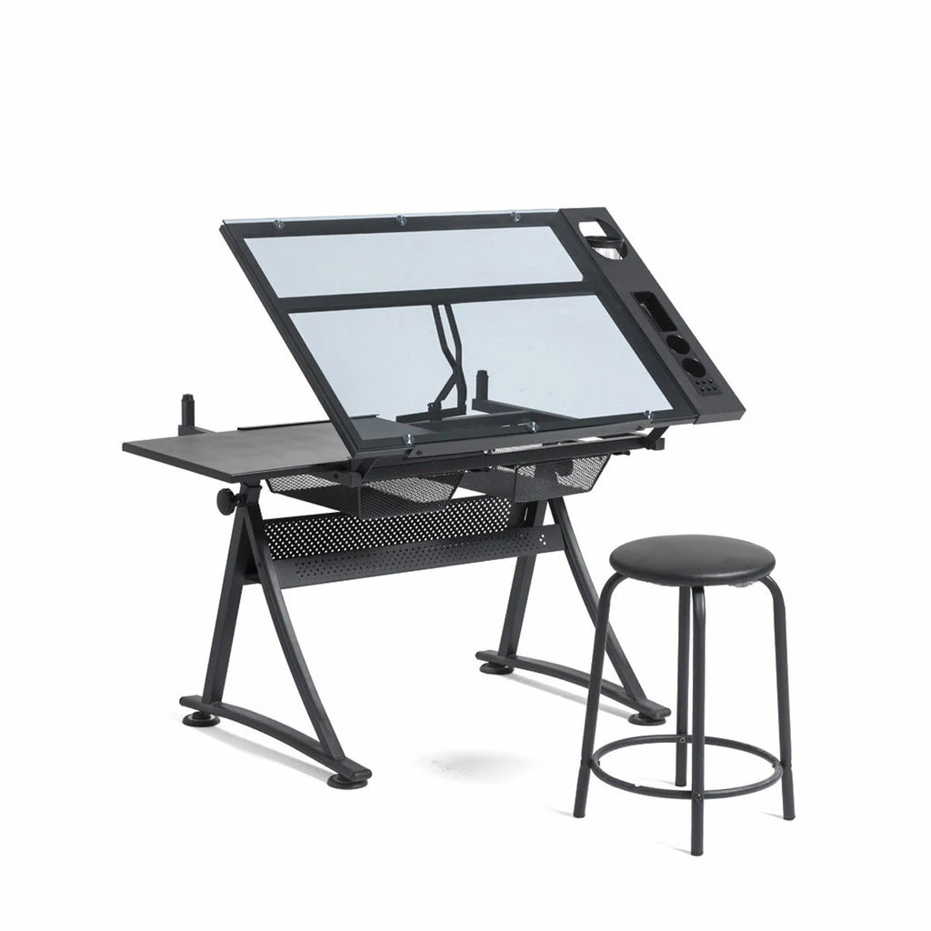 Lykke drawing table with glass surface and stool