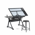 Lykke drawing table with glass surface and stool