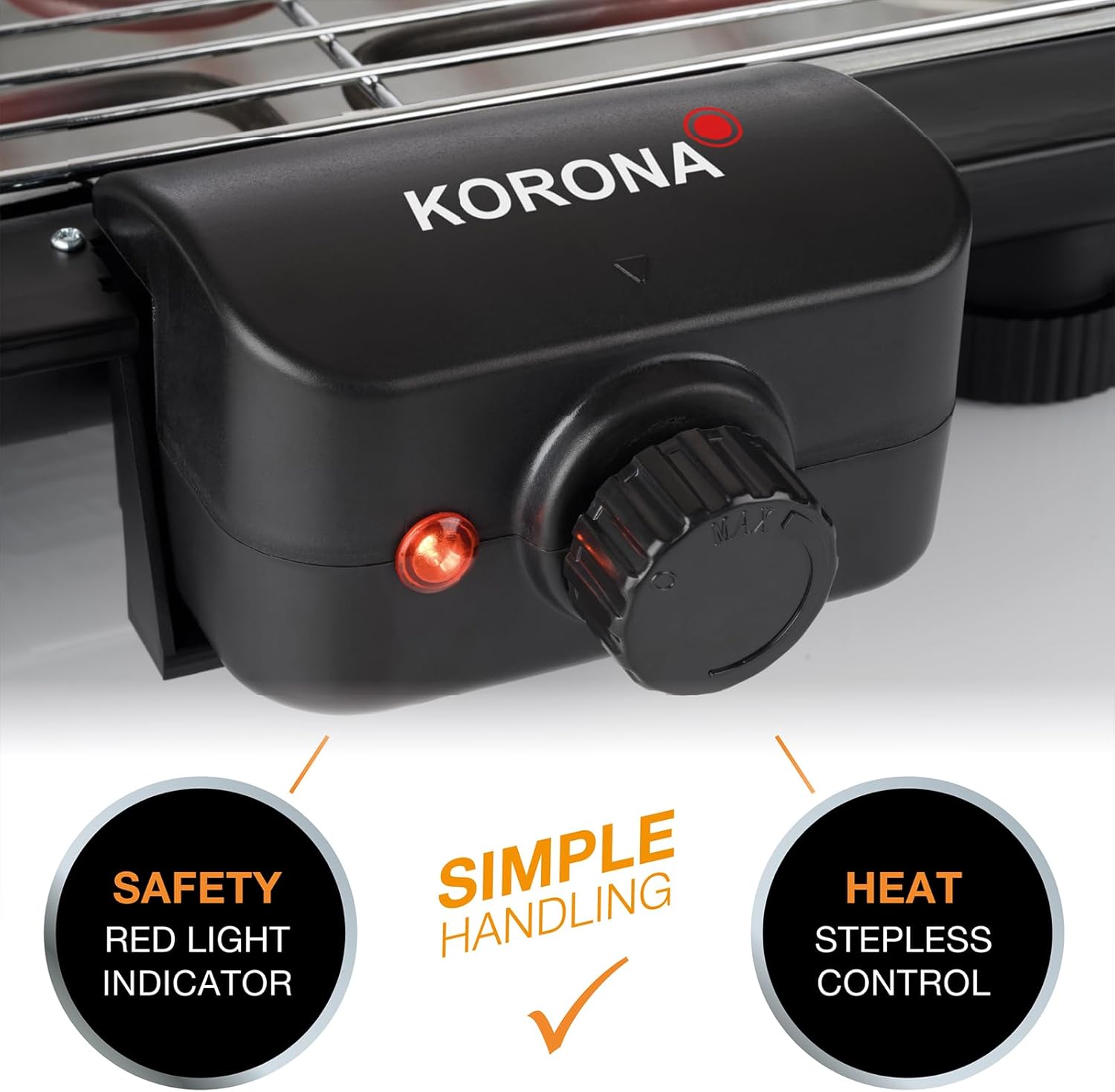 Korona 46222 Elektro-Standgrill mit Rollen | 2400 Watt Elektrogrill | Geteilte XXL Grillfläche, geriffelt und glatt | mit Deckel und Temperaturanzeige