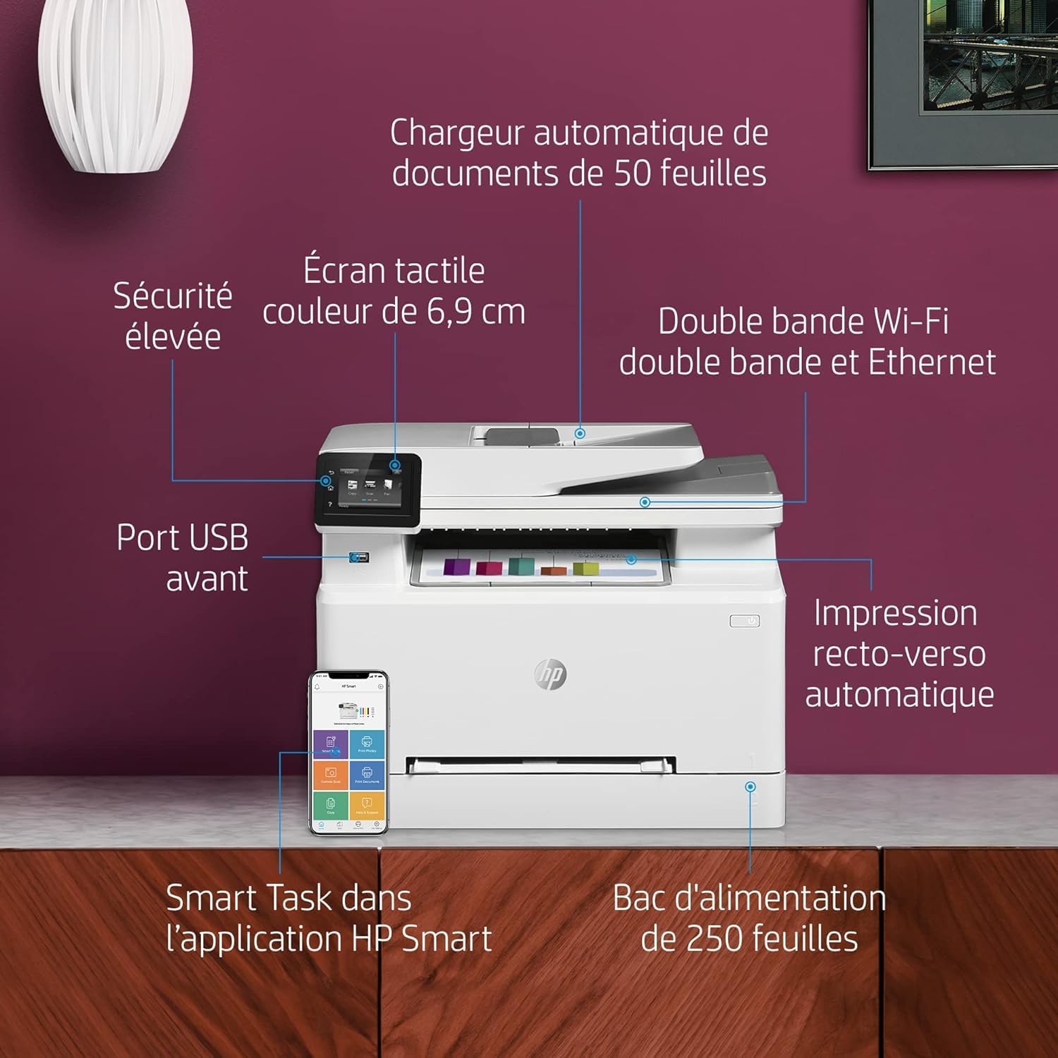 Stampante laser multifunzione a colori HP Color LaserJet Pro MFP 3302fdwg, Fax, Stampa automatica fronte/retro, Touchscreen, Wi-Fi, Ethernet, USB, HP Wolf Pro Security