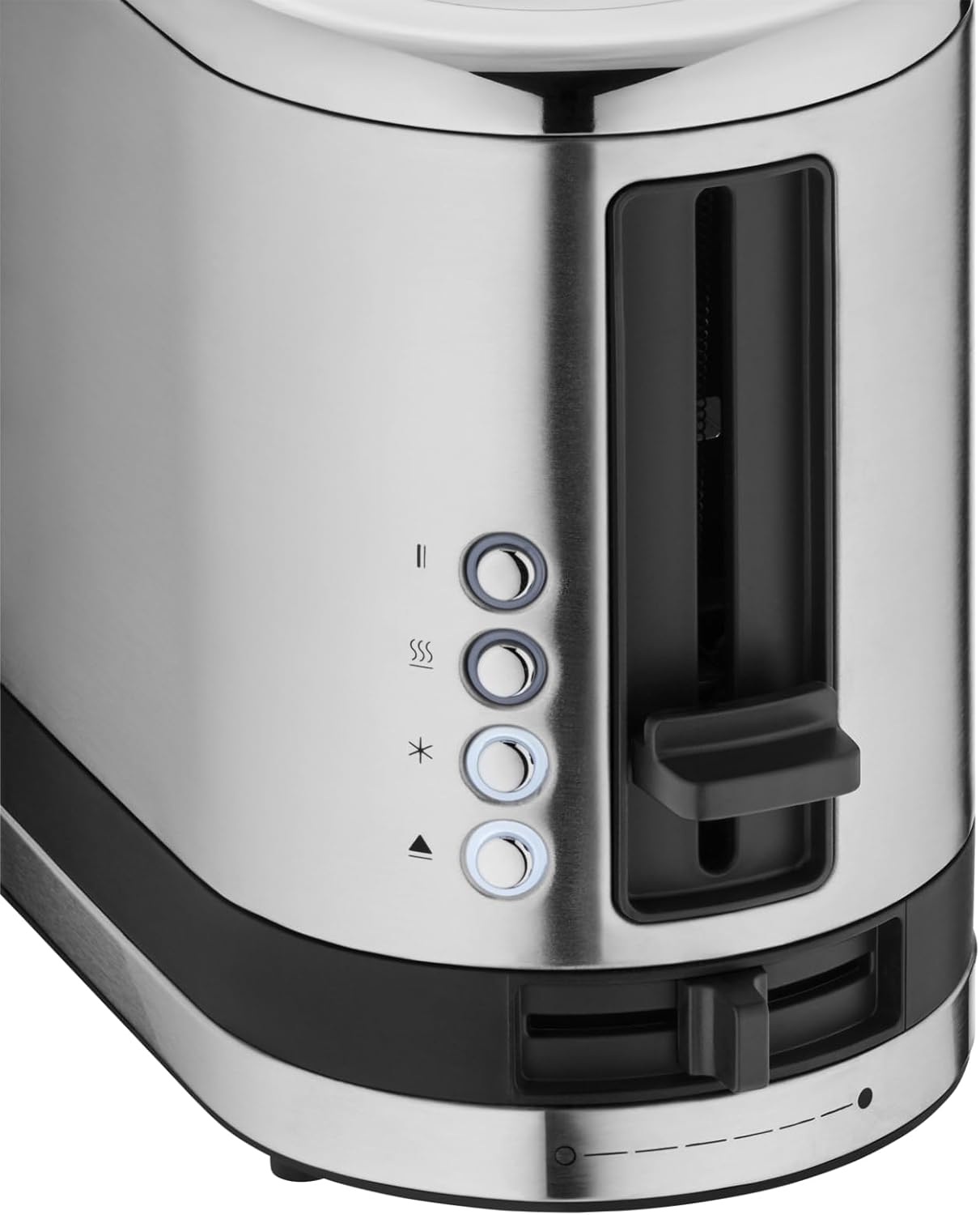 WMF Küchenminis Tostapane a fessura lunga con accessorio scaldabriosche, 2 fette, XXL, funzione bagel, 7 livelli di doratura, 900W, Tostapane acciaio inox opaco