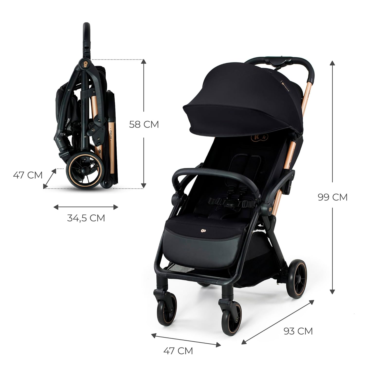 Kinderkraft APINO Buggy bis 22 kg, Liegebuggy, Kinderwagen, Leicht - 7,5kg, Automatisches zusammeklappen, Verstellbare Rückenlehne bis zur Liegeposition, ideal für Reisen, Beige