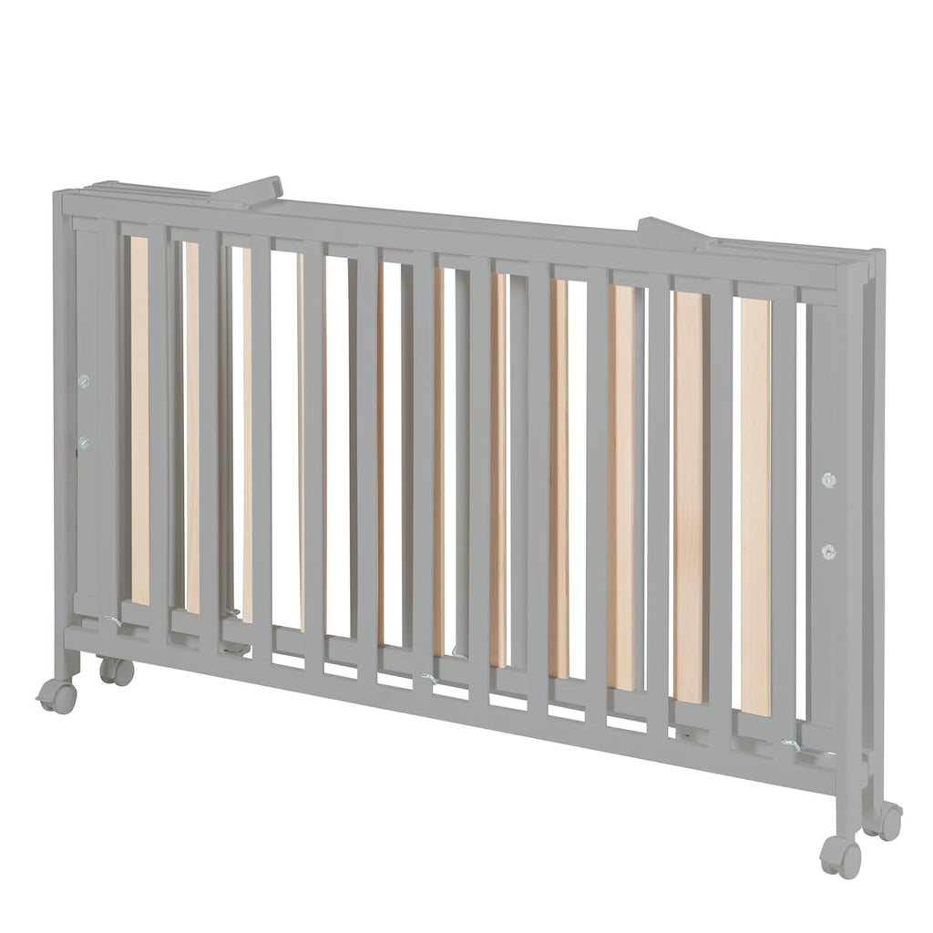 roba Klappbett Fold Up 60 x 120 - Klappbares Babybett aus Holz - 2-fach höhenverstellbar - Platzsparendes Gitterbett auf Rollen - Weiß