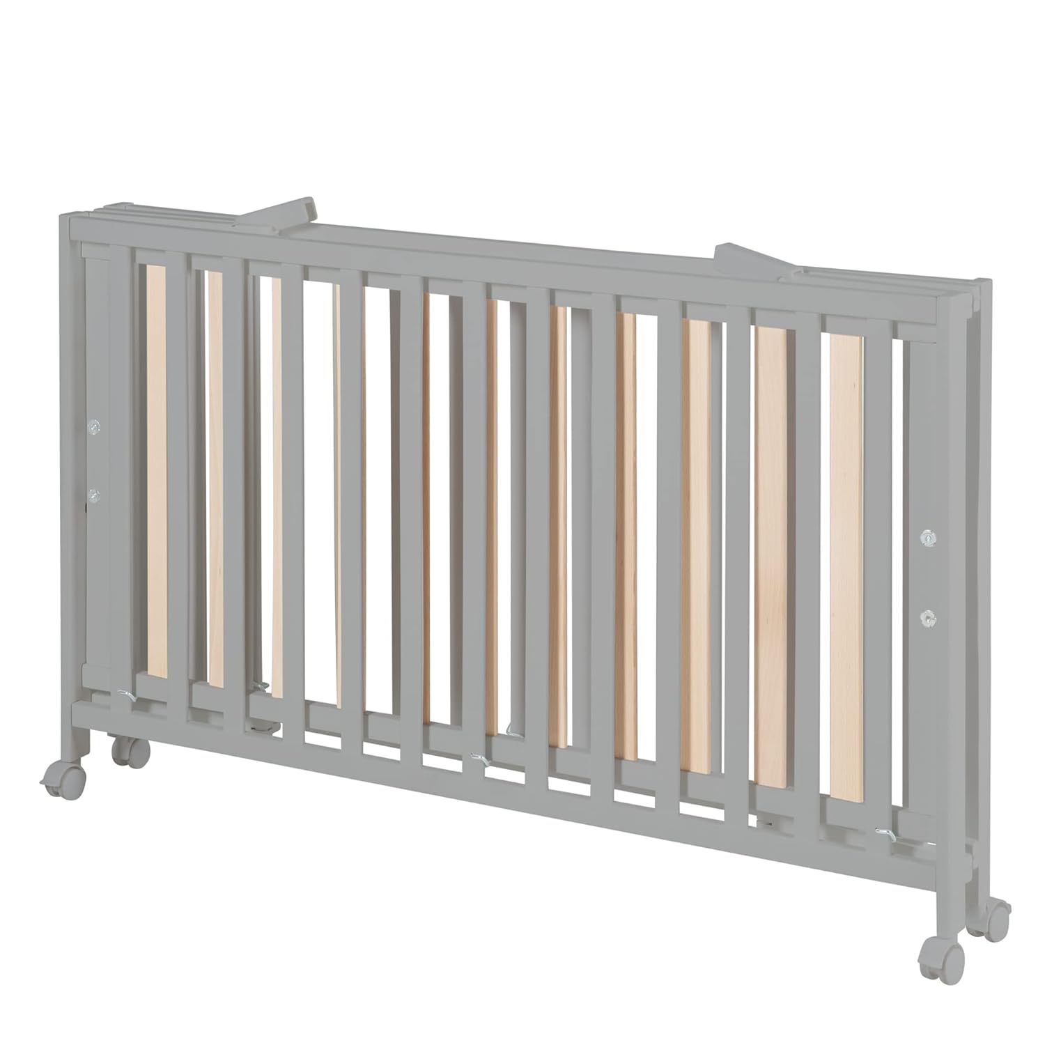 roba Klappbett Fold Up 60 x 120 - Klappbares Babybett aus Holz - 2-fach höhenverstellbar - Platzsparendes Gitterbett auf Rollen - Weiß