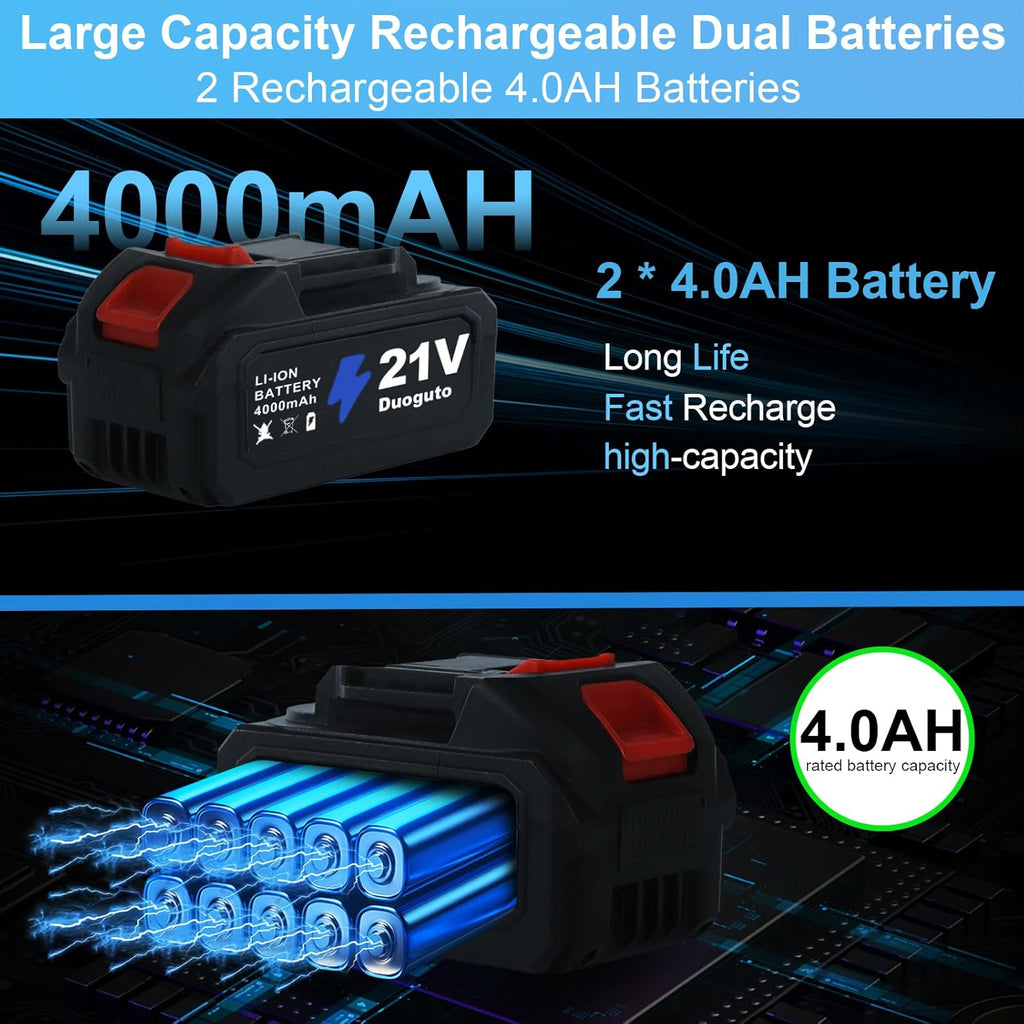 Duoguto 100Bar Akku Hochdruckreiniger Kabelloser, Tragbarer Hochdruckreiniger mit 2 4000mAh Akkus, 6-in-1-Düse für Auto/Boden/Zaun/Gehweg