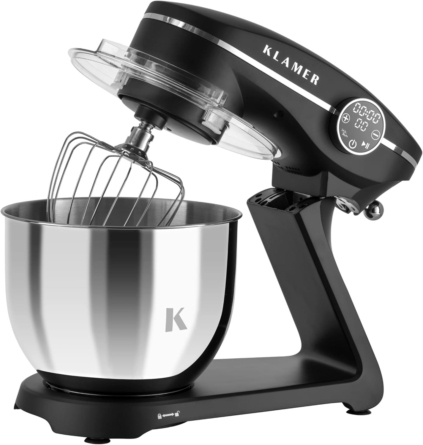 KLAMER Robot da Cucina 1800W, Impastatrice per Pane con Ciotola in Acciaio Inox da 6 L, 10 Velocità con Timer, Movimento Planetario, Frusta a Filo, Gancio Impastatore, Frusta Piatta e Coperchio Paraspruzzi (nero)