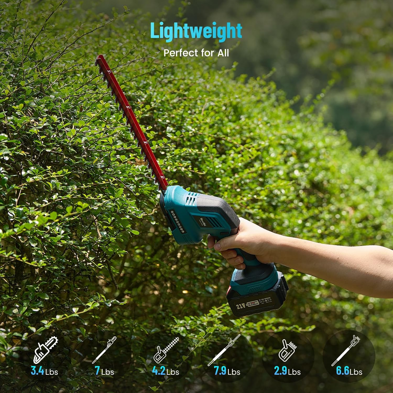 Seesii Set 6-in-1 Mini Motosega e Tagliasiepi a Batteria, con 2 Batterie da 4000mAh, Potatore ad Asta con Asta Telescopica, Portata Massima fino a 4,57m, Adatto per la Cura del Giardino e il Taglio del Legno