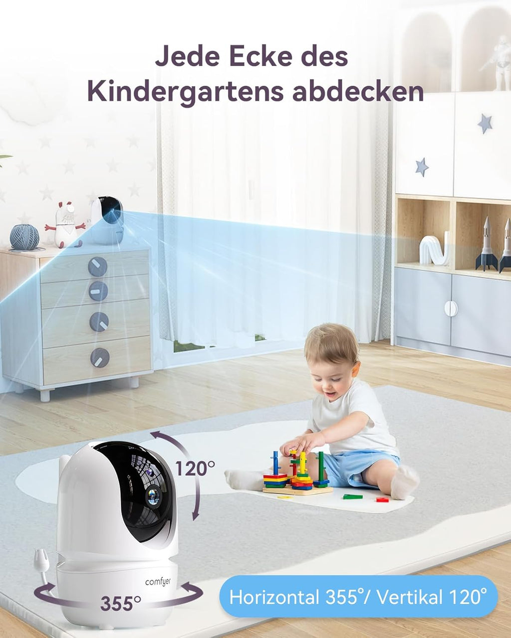 Comfyer Baby Monitor Video Split-Screen con 2 Telecamere, 7" HD 720P Telecamera Nido Wireless con Staffa, Visione Notturna IR, Obiettivo Grandangolare, Modalità Vox, Audio a 2 Vie, Portata di 300 Metri