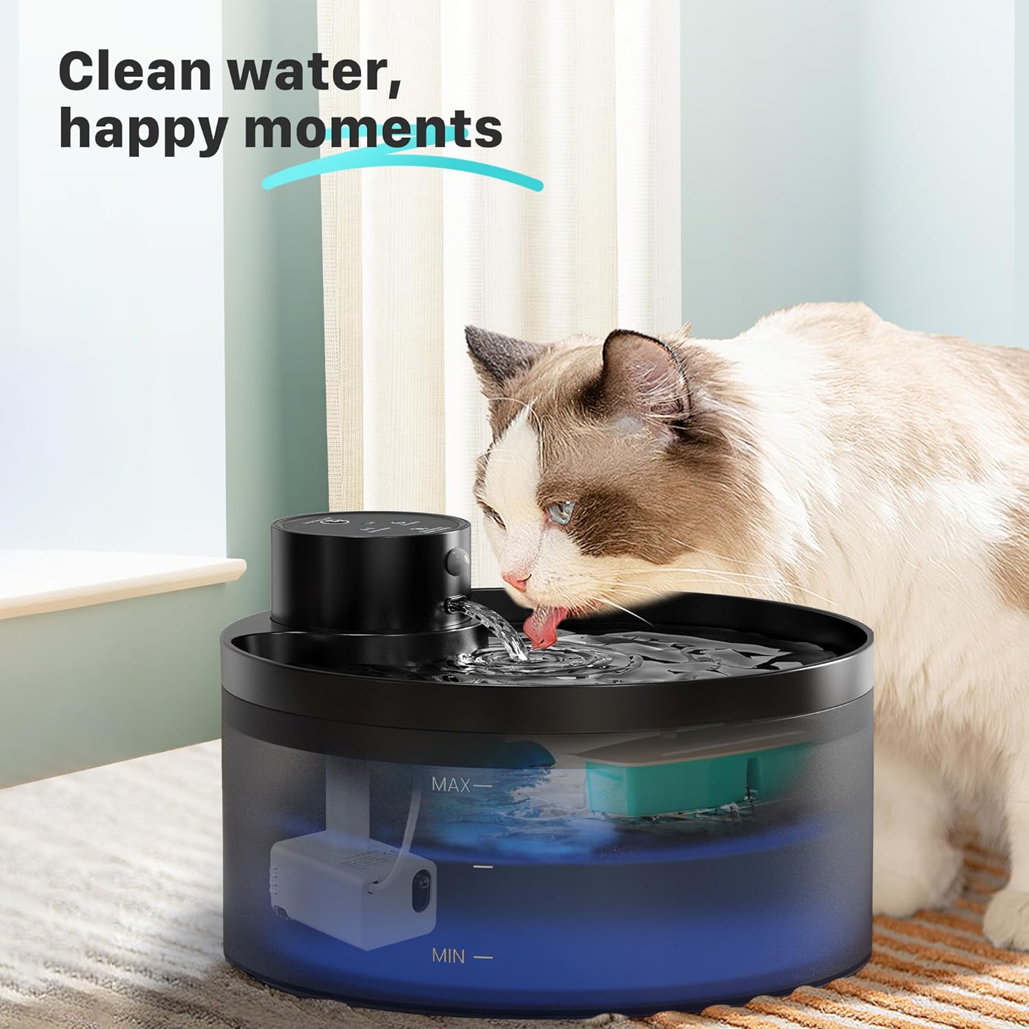 Katzenbrunnen senza fili: Fontana d'acqua da 3,2 L per gatti - Con sensore di movimento - Batteria da 4200 mAh - Pompa silenziosa con LED - Filtrazione di alta qualità - Senza BPA