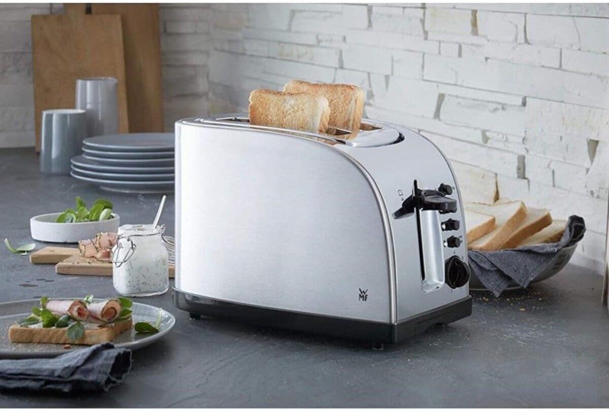 WMF Stelio Tostapane 2 fette in acciaio inossidabile, tostapane a doppia fessura con accessorio per panini, funzione bagel, 7 livelli di doratura, 900 W, tostapane in acciaio inossidabile opaco
