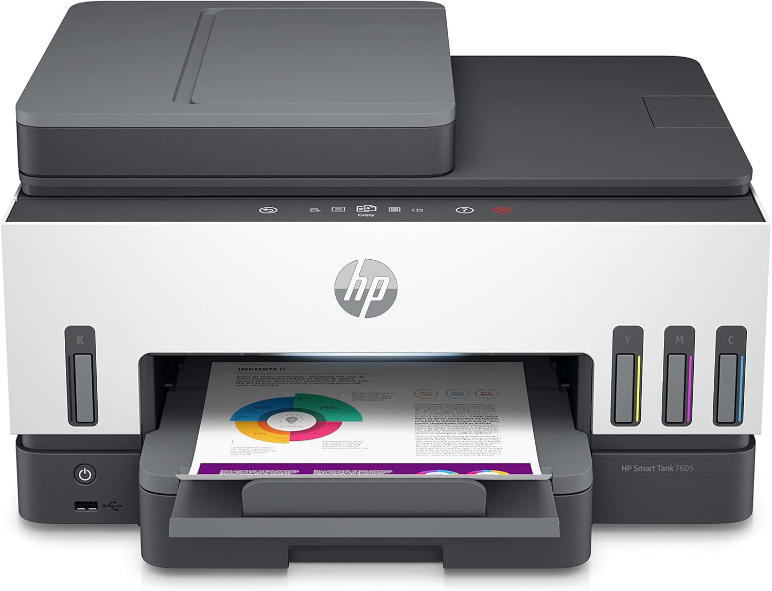 Stampante multifunzione 4 in 1 HP Smart Tank 7605 (Wi-Fi; fronte/retro; ADF) – 3 anni di inchiostro incluso, 3 anni di garanzia, serbatoio d'inchiostro grande, alta resa, stampa di alta qualità