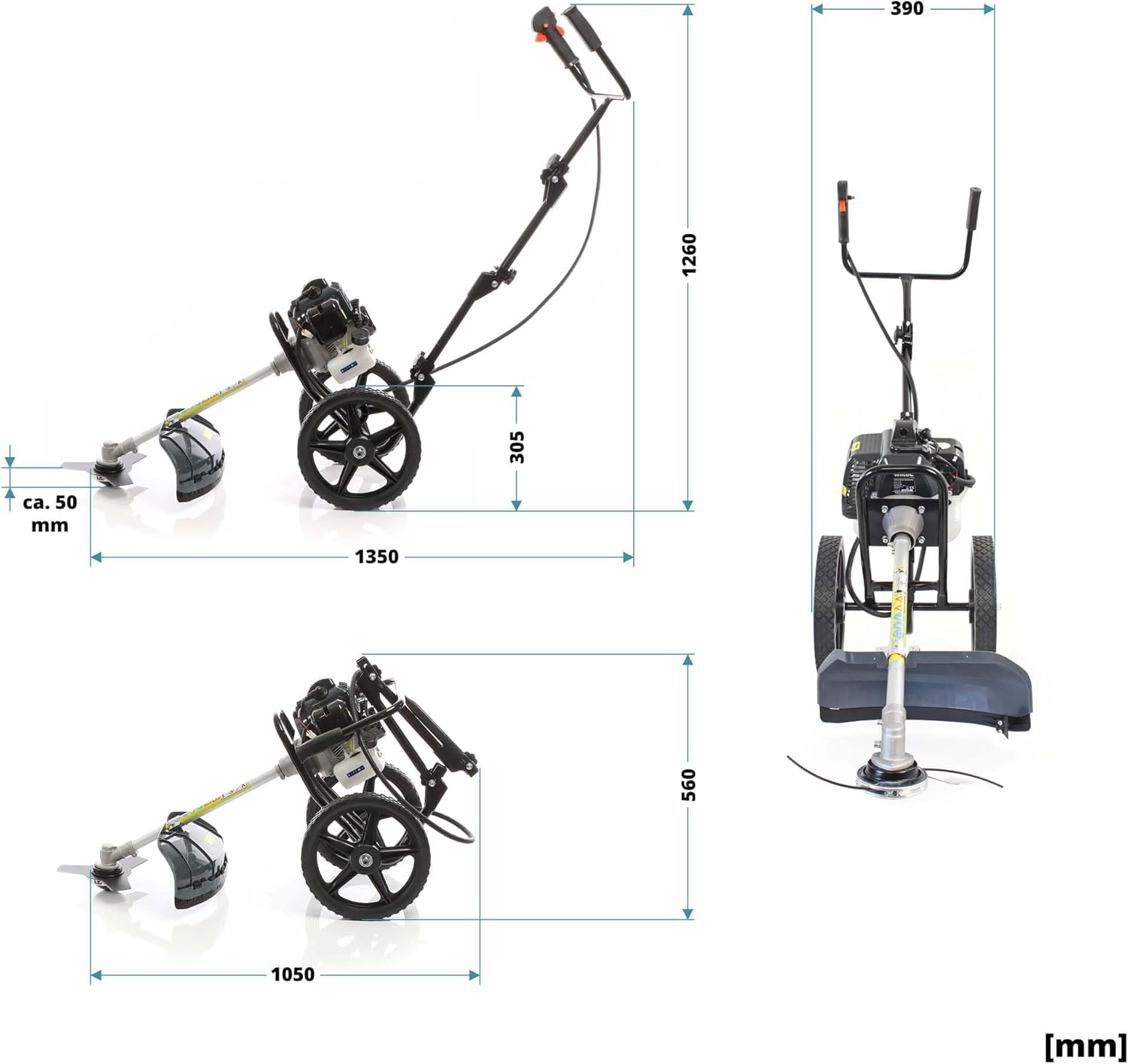 Wiltec 2in1 Benzin Rasentrimmer 1,76PS 1,3kW, Rasenschneider mit Motorsense und Freischneider, Rasenkantenschneider mit 225 mm Schnittlänge