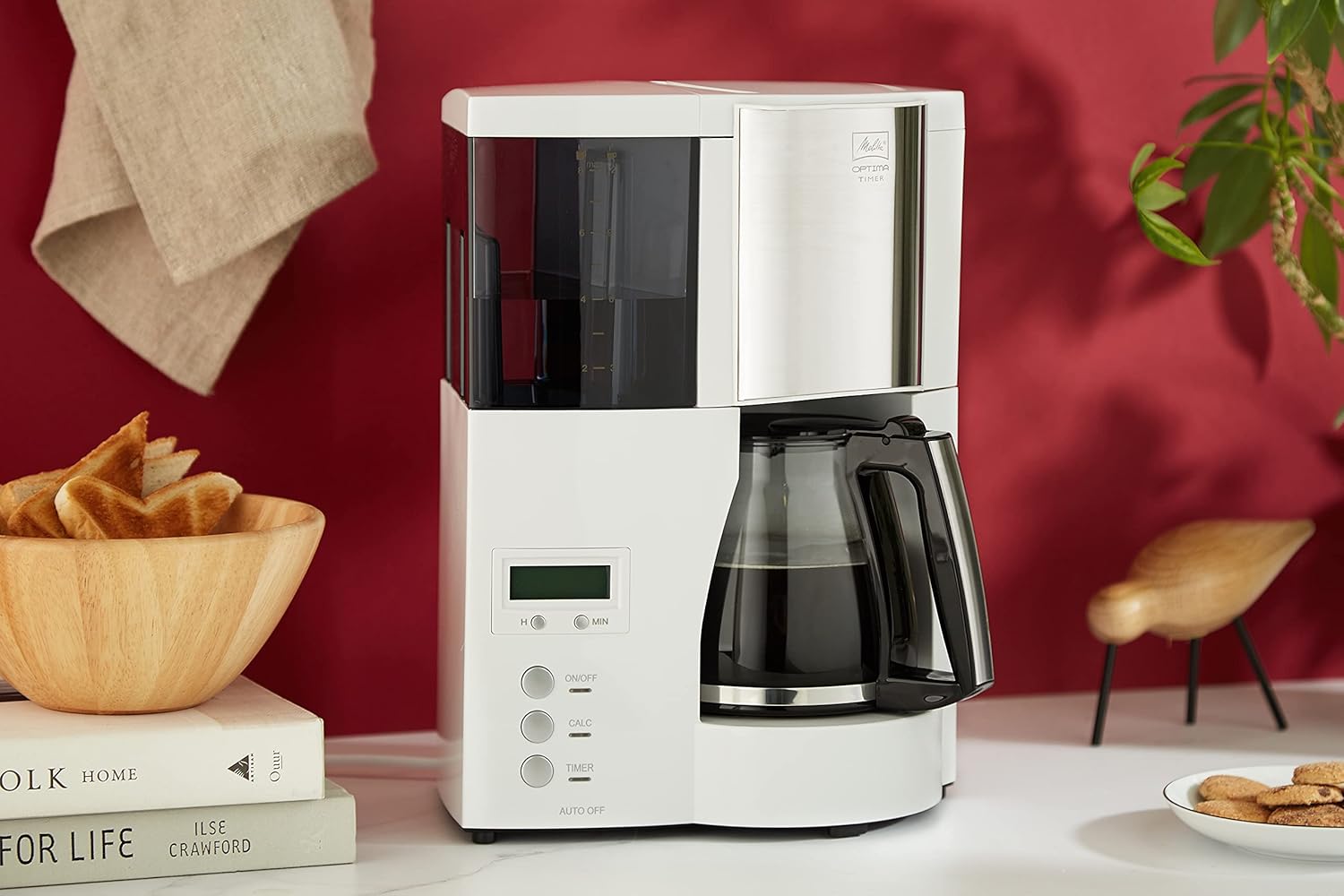 Melitta Optima Timer – Macchina da caffè con timer, macchina da caffè americano con caraffa in vetro e serbatoio dell'acqua rimovibile, per un massimo di 8 tazze di caffè, nero