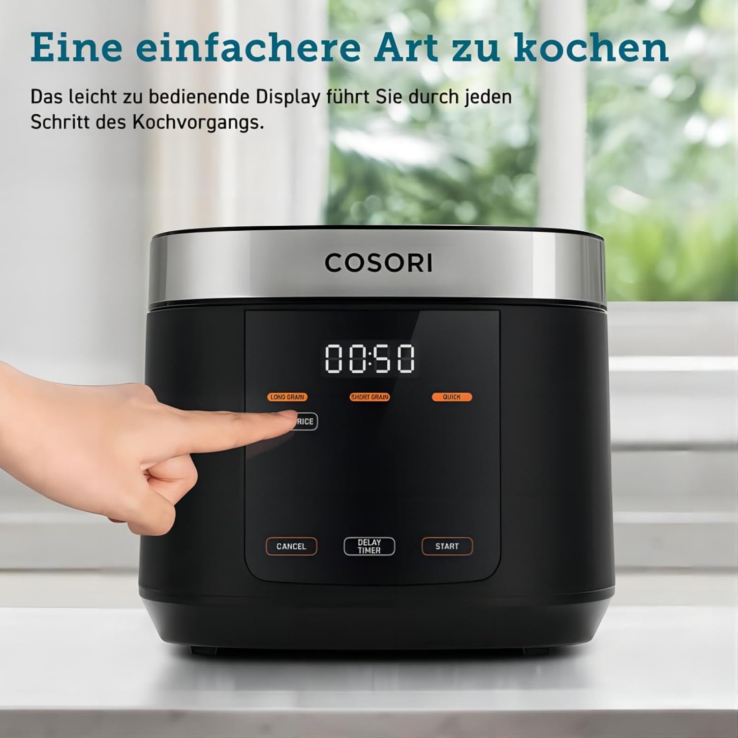 COSORI Cuociriso, Multicooker con 17 Programmi, Cuociriso 1,8 L, Fuzzy-Logic, Vaporiera con Inserto in Acciaio Inossidabile, Ricettario, Slow Cooker, Pentola Interna Premium, Funzione Mantenimento in Caldo, Timer, Nero