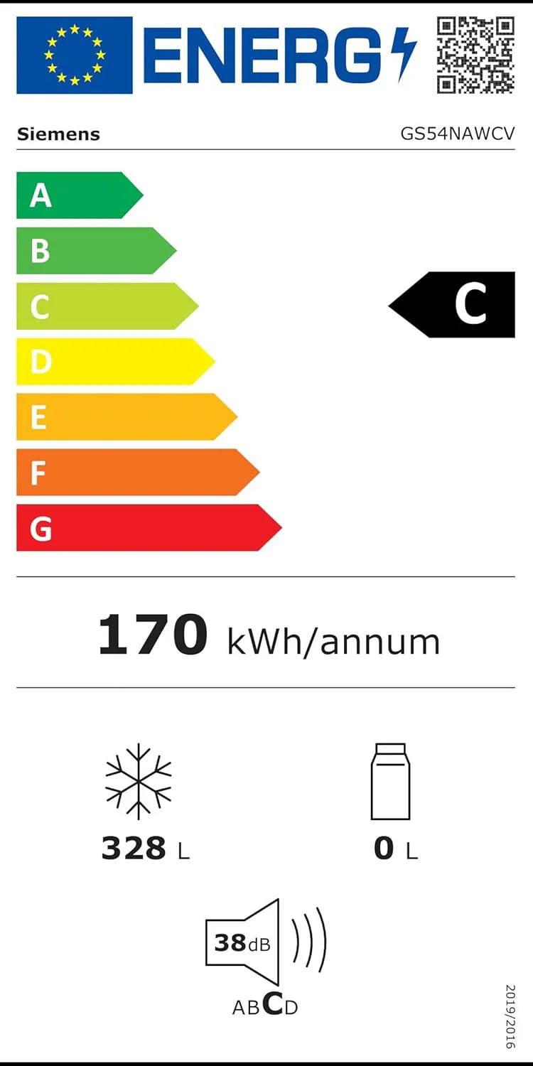 Siemens GS54NAWCV iQ500 Congelatore, 176 x 70 cm, 327 L, noFrost mai più sbrinamento, bigBox spazio per alimenti grandi, varioZone ripiani in vetro e cassetti flessibili, Bianco
