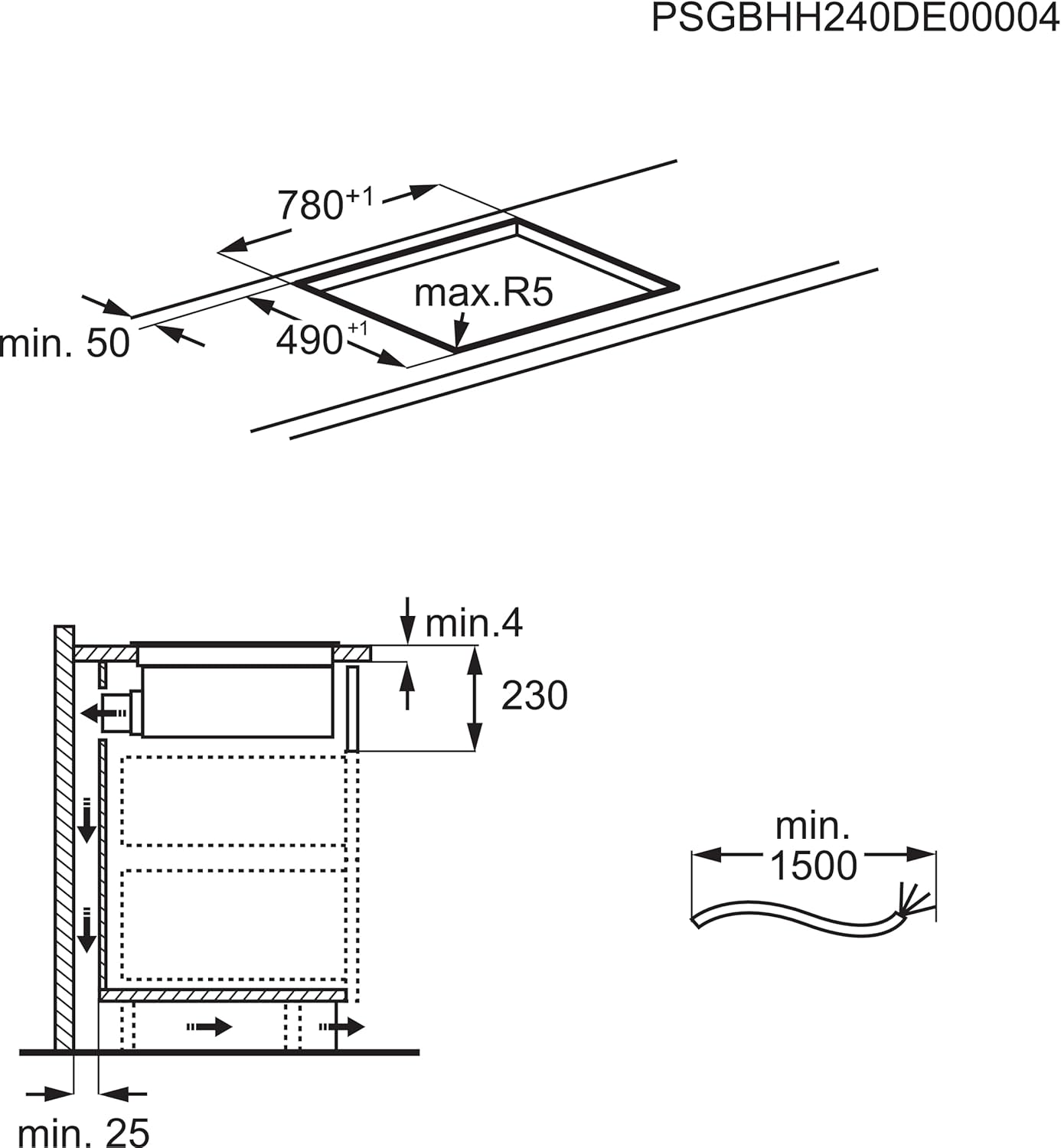 AEG piano cottura a induzione autonomo 80cm con cappa integrata / Prodotto in Germania / 4 zone cottura Flexi con funzione Bridge (combinazione di 2 zone) / Funzione automatica della cappa / Filtro a carbone attivo / COLI84COXB
