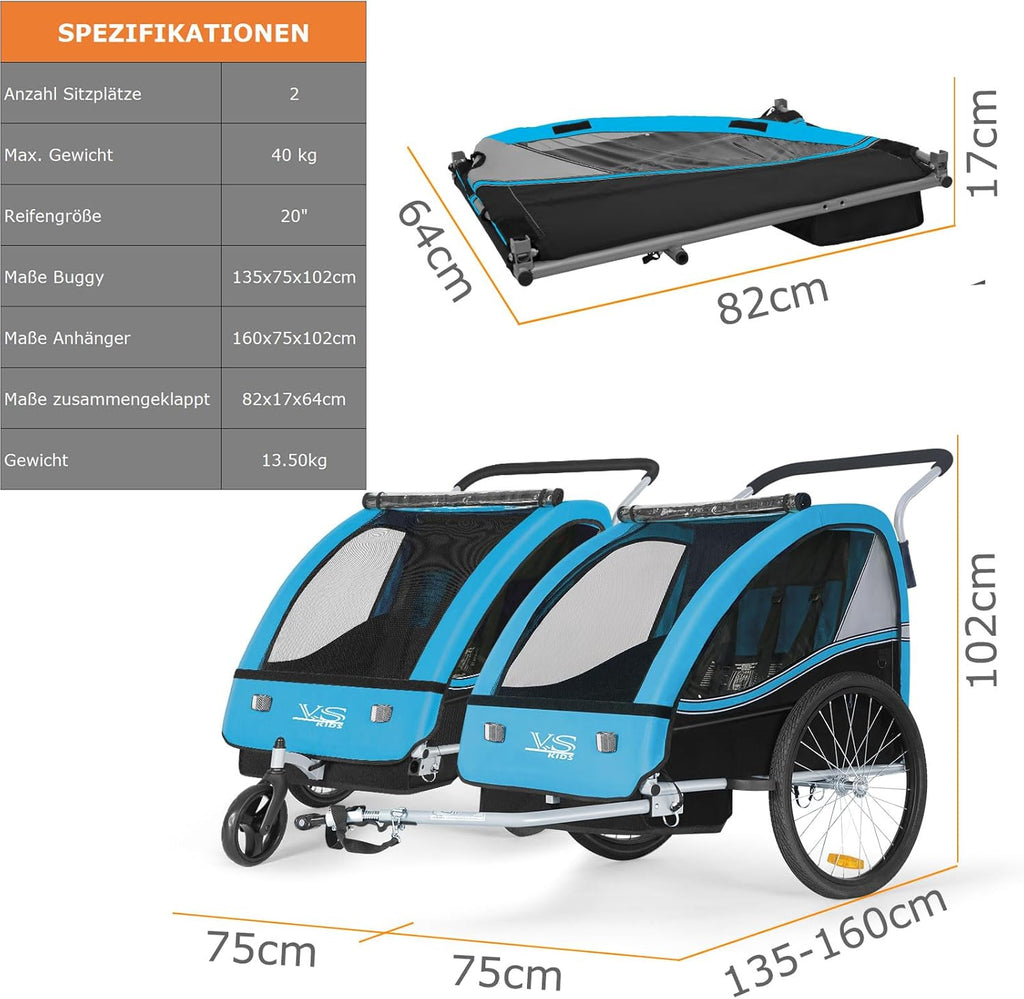Tiggo VS 2 in 1 Rimorchio per bambini Rimorchio per bici Rimorchio con set passeggino Jogger 50202