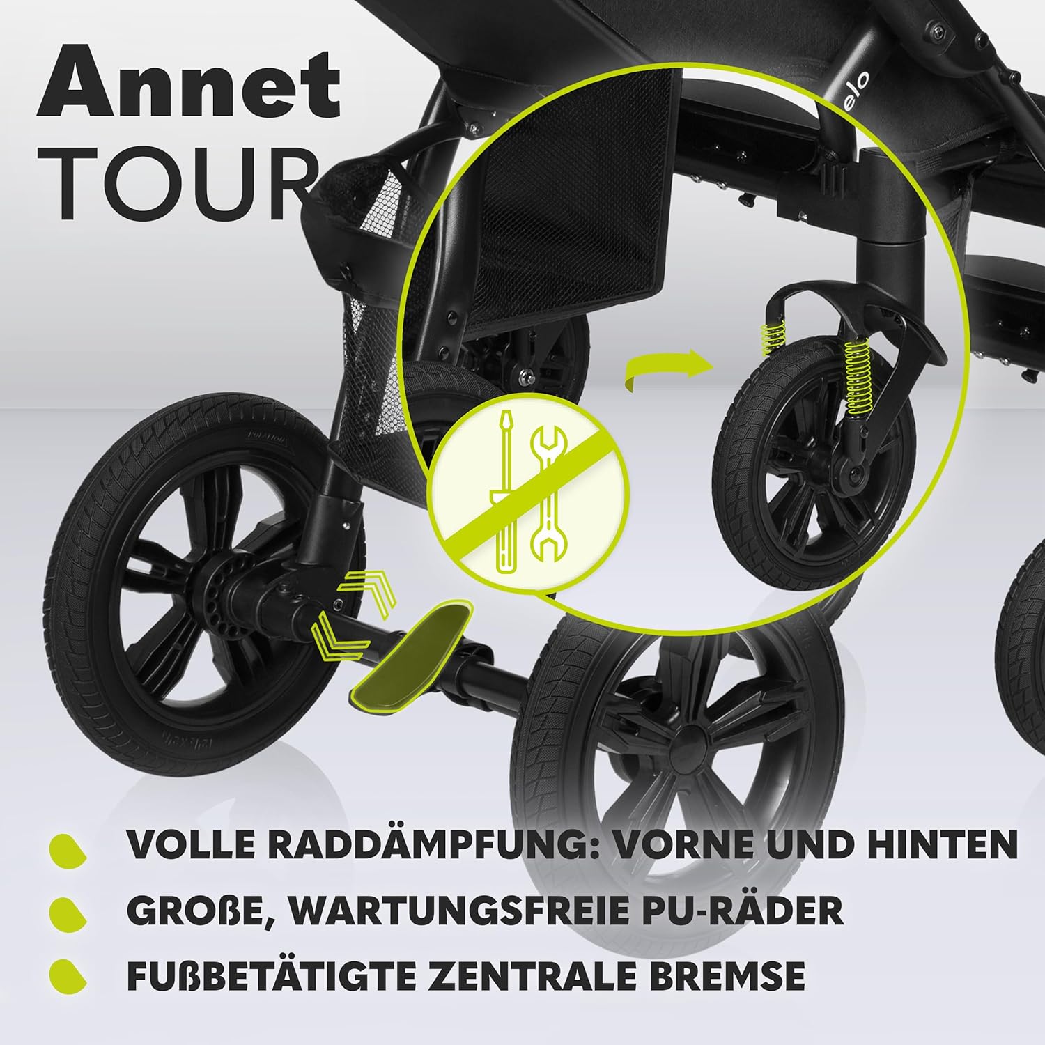 LIONELO Annet Tour Kinderwagen bis 22 kg, verstellbarer Griff, zusammenklappbar, verstellbare Rückenlehne bis zur Liegeposition, wartungsfreie Räder, XXL-Verdeck, 5-Punkt-Gurt, Einkaufskorb