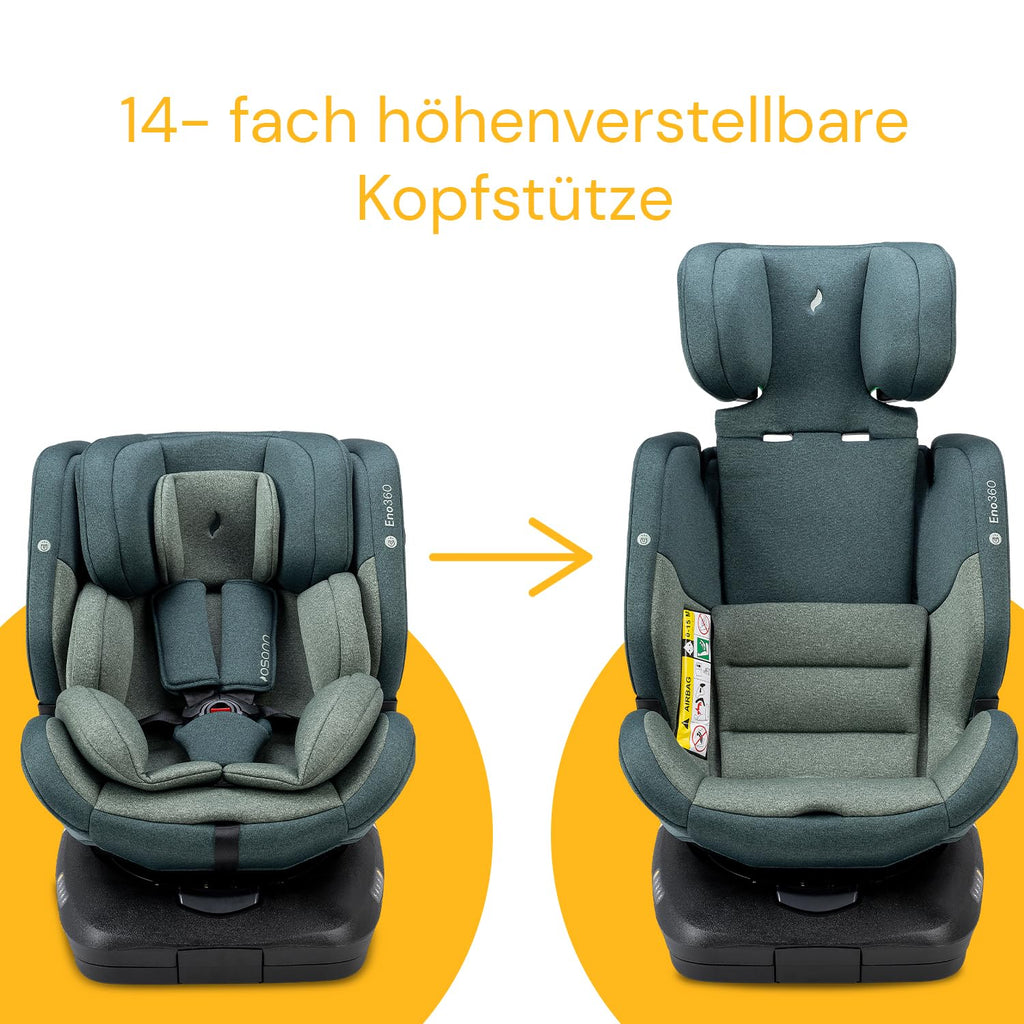 Osann Eno360 i-Size, seggiolino auto girevole 40-150 cm, reboarder con Isofix, seggiolino auto per bambini – All Black