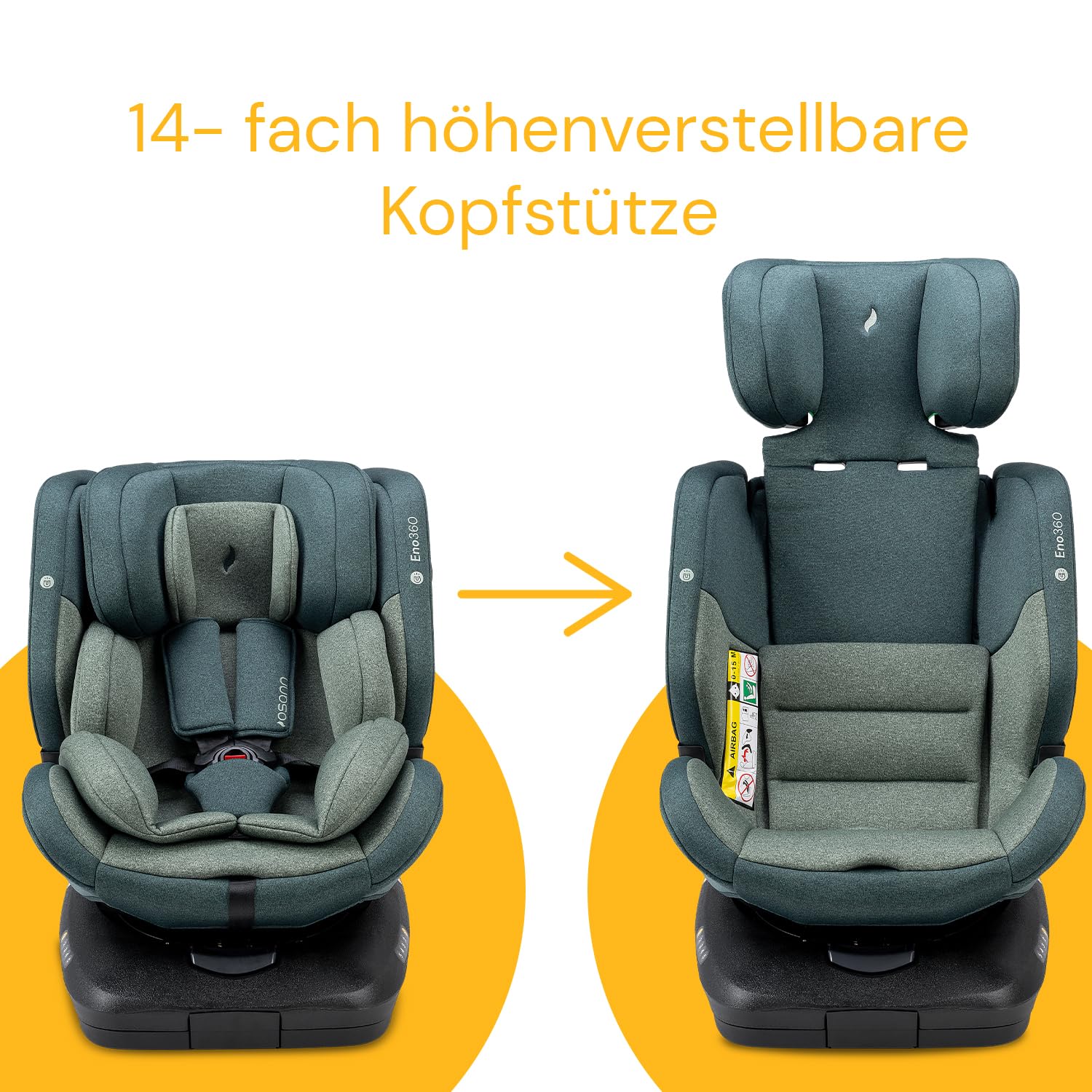 Osann Eno360 i-Size, seggiolino auto girevole 40-150 cm, reboarder con Isofix, seggiolino auto per bambini – All Black